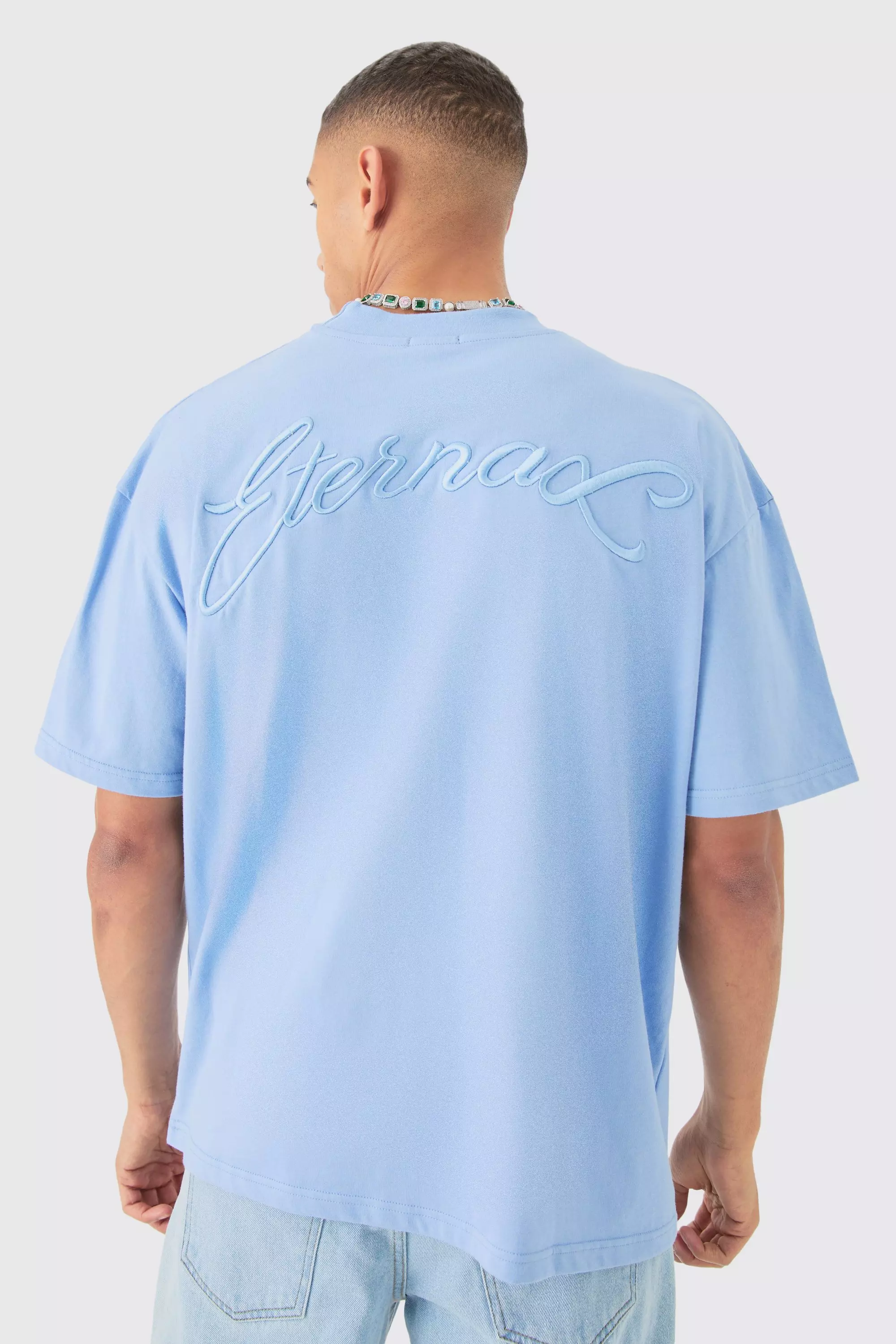 Blue Oversized Extended Neck Heavyweight T-shirt