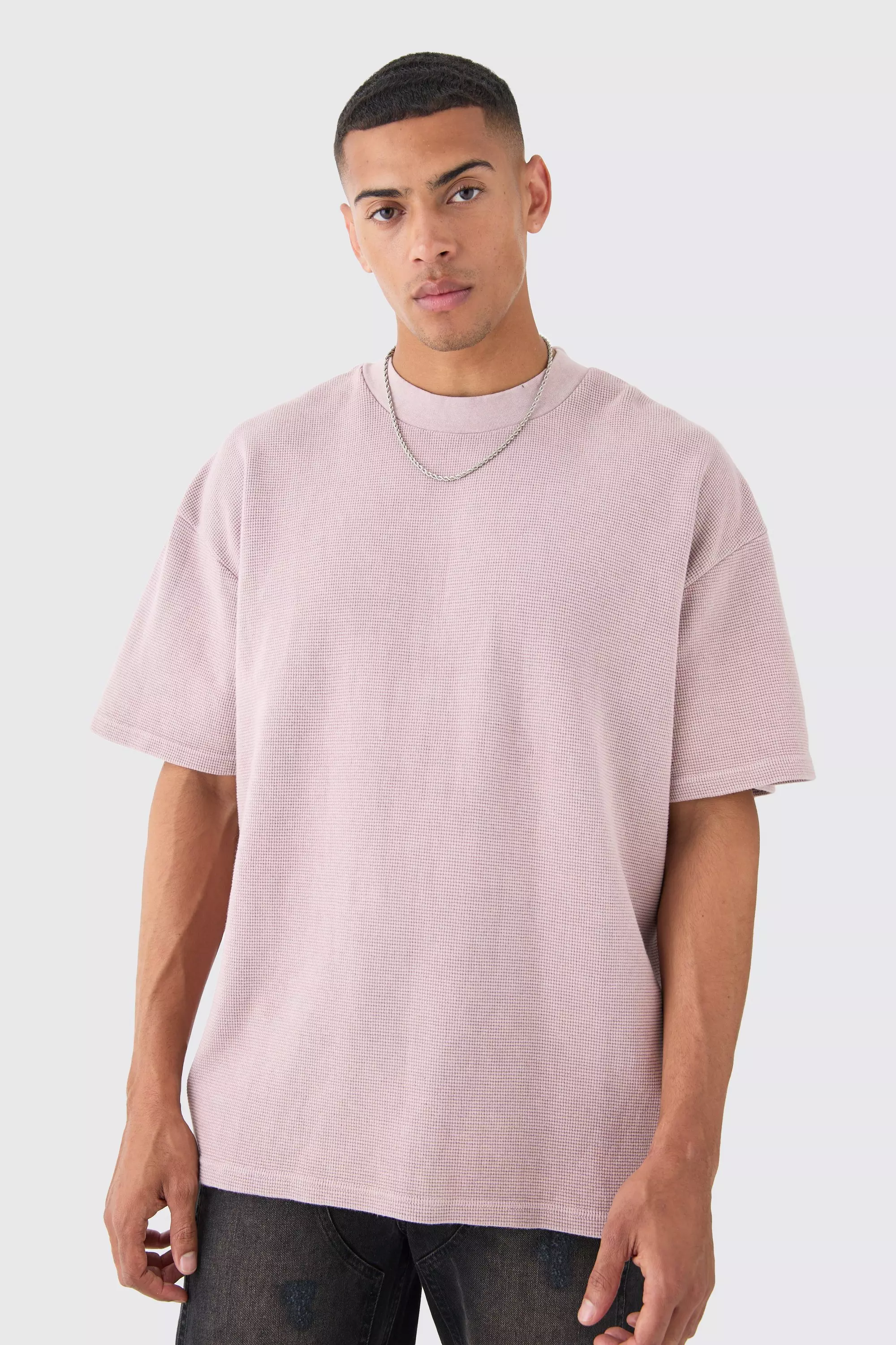 Pink Oversized Washed Heavyweight Waffle T-shirt