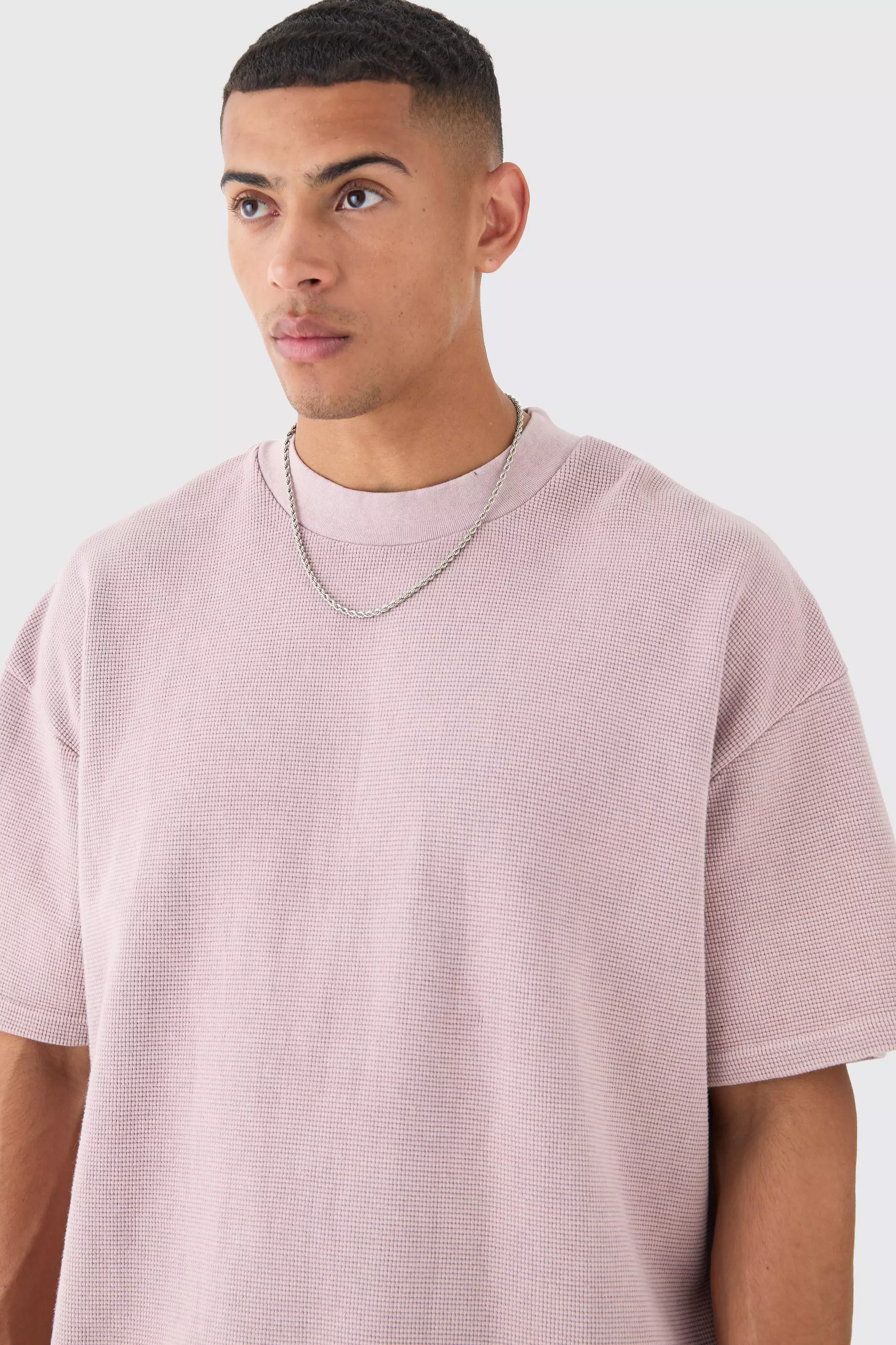 Pink Oversized Washed Heavyweight Waffle T-shirt alternative image