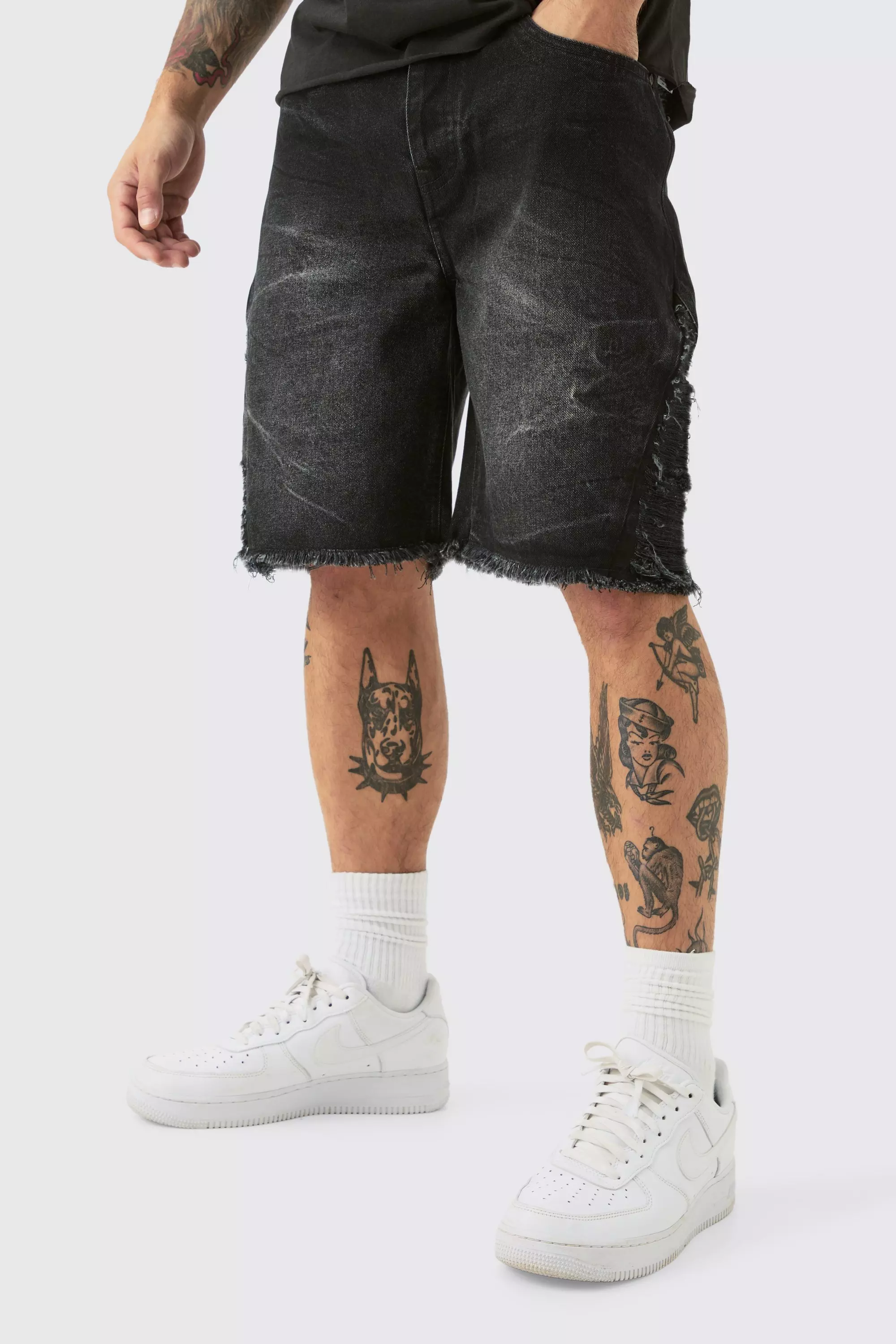 Short en jean à déchirures sur le côté, Washed black autre image