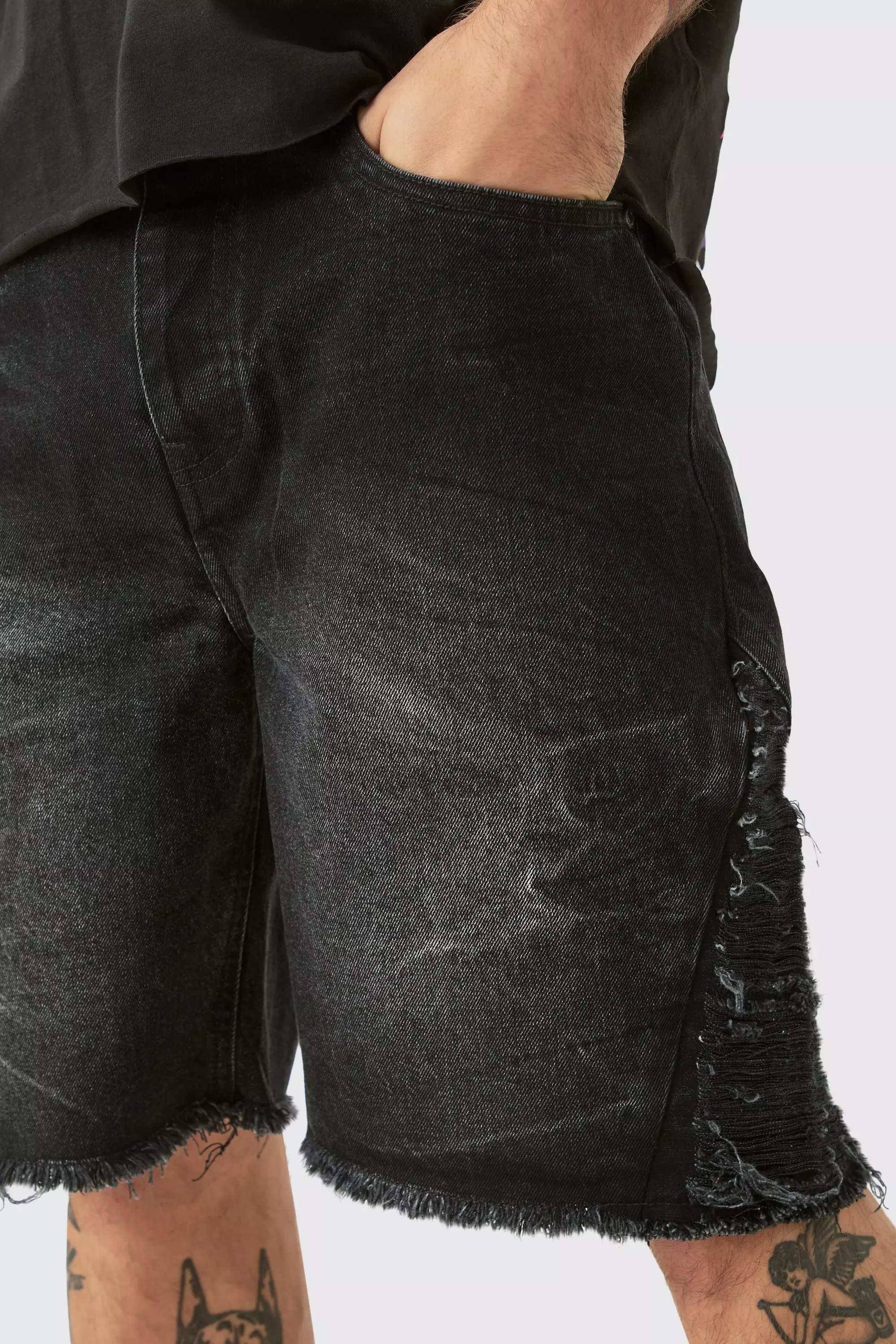 Short en jean à déchirures sur le côté, Washed black autre image