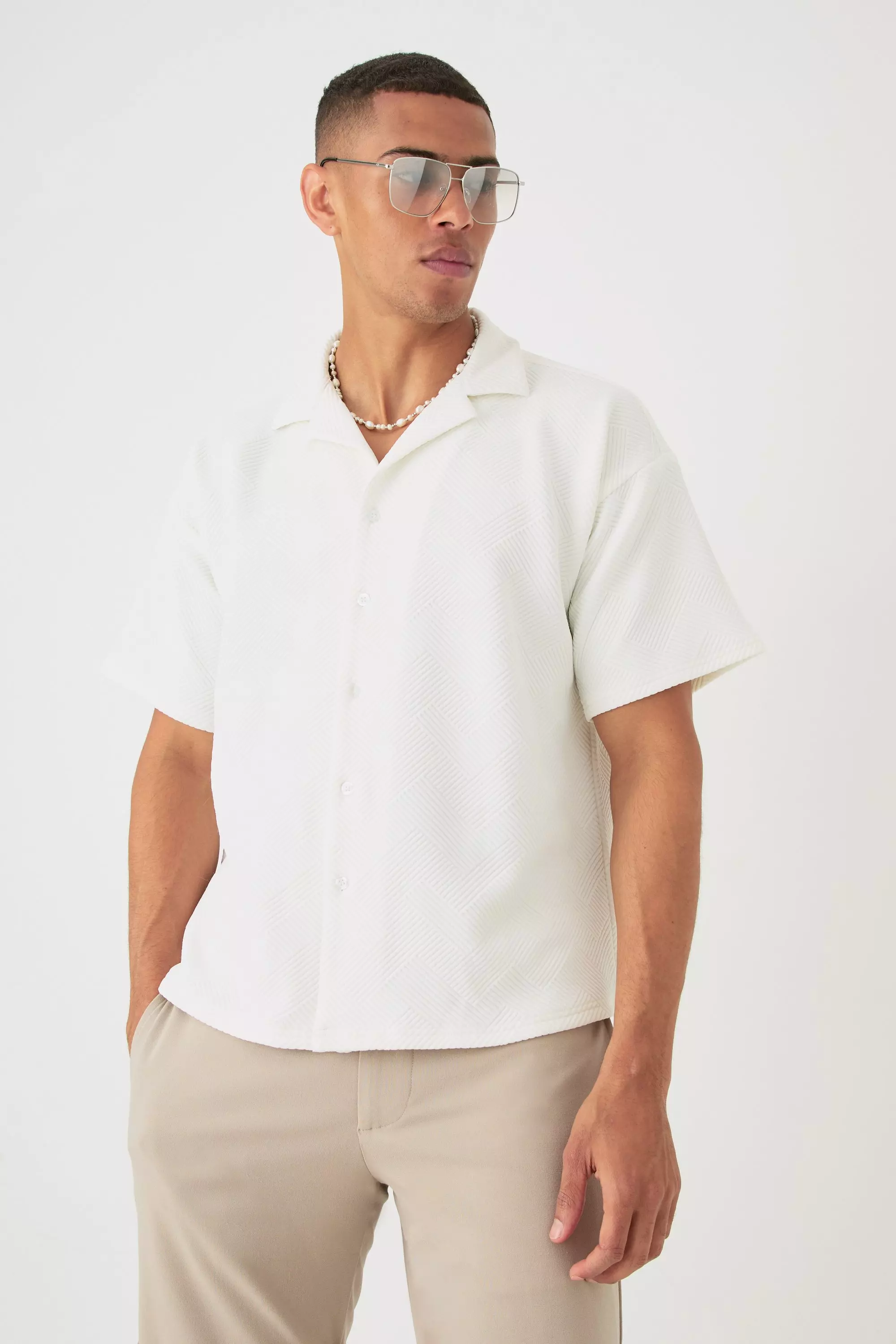 Boxy Twill Revere Collar Shirt In White White