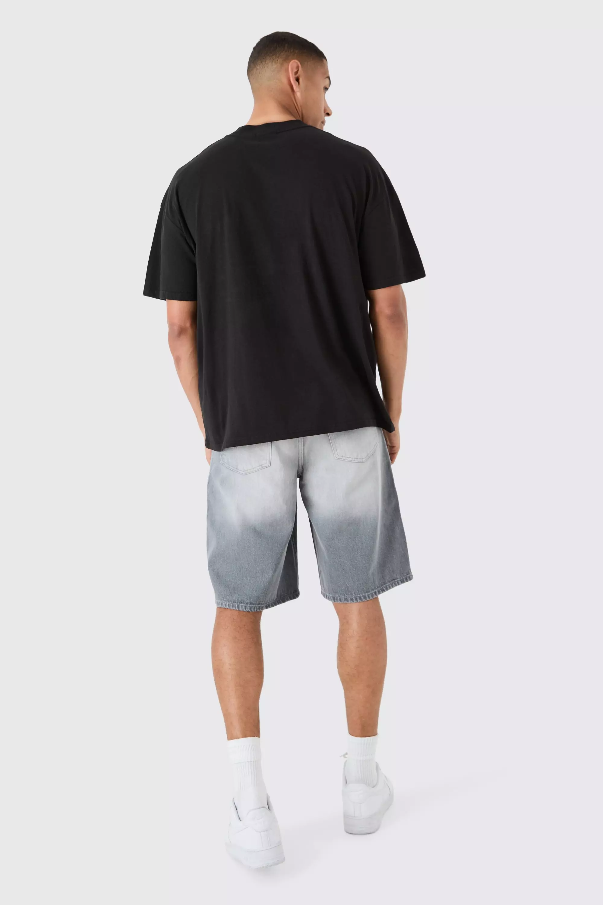 Ripped Carpenter Denim Jorts In Grey | boohooMAN USA