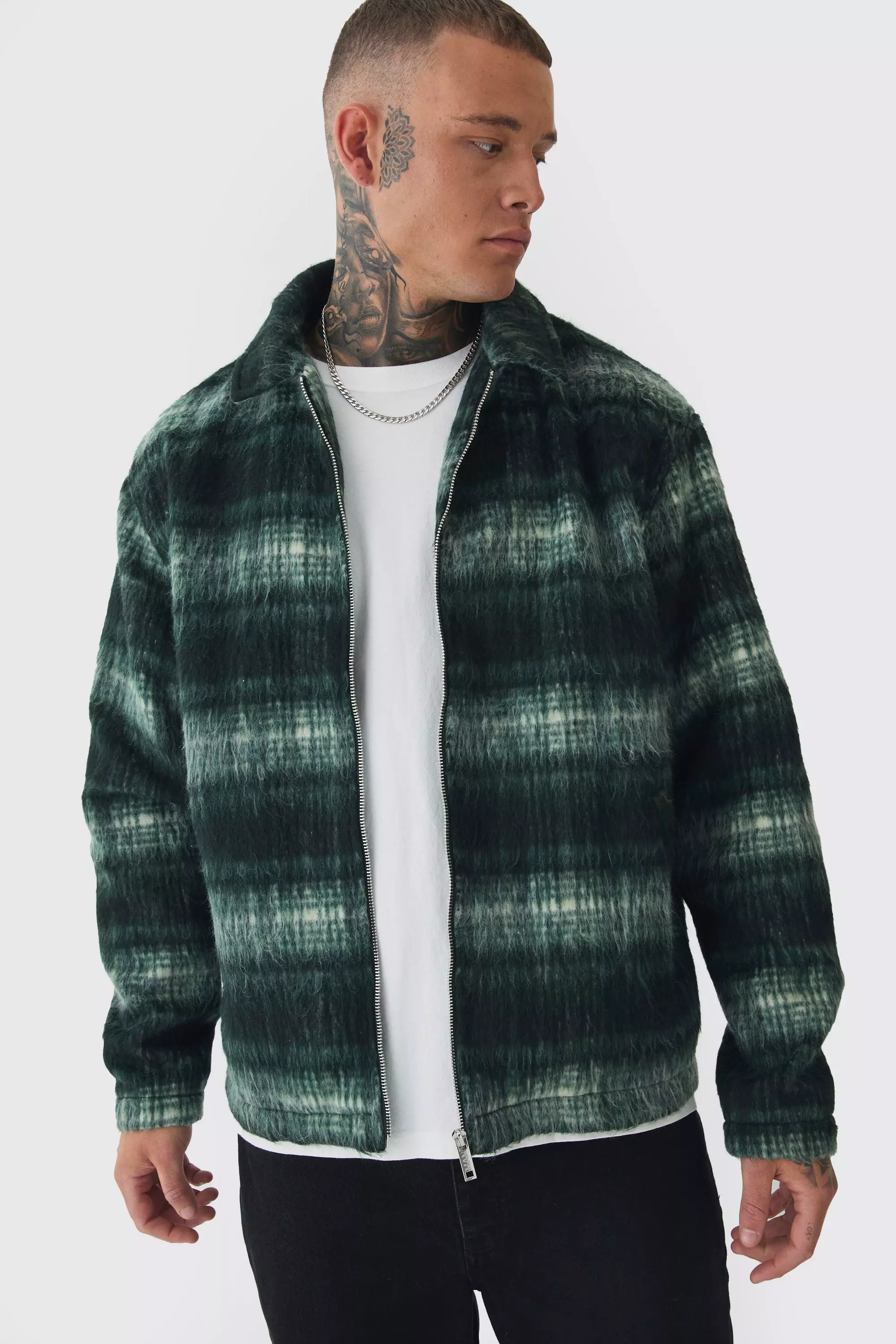 Tall karierte Harrington-Jacke in Grün mit Kragen, Green alternatives Bild