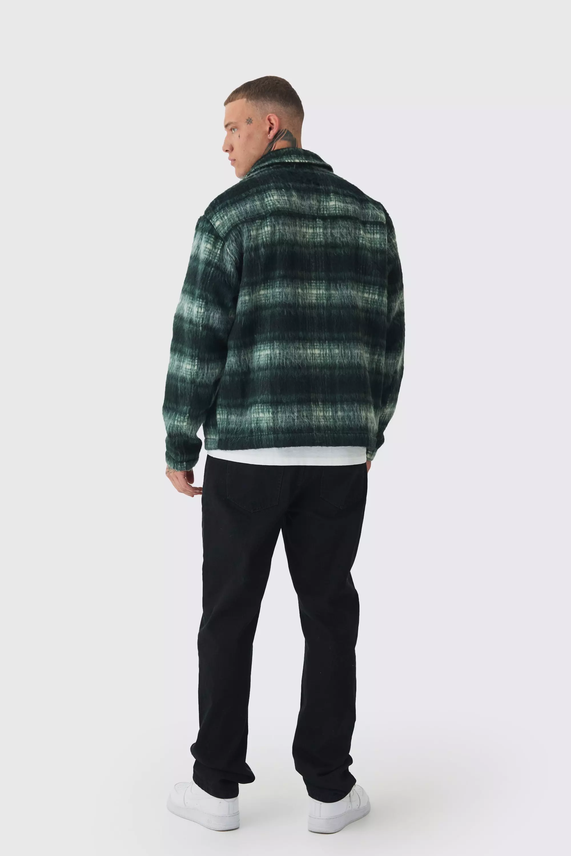 Tall karierte Harrington-Jacke in Grün mit Kragen, Green alternatives Bild