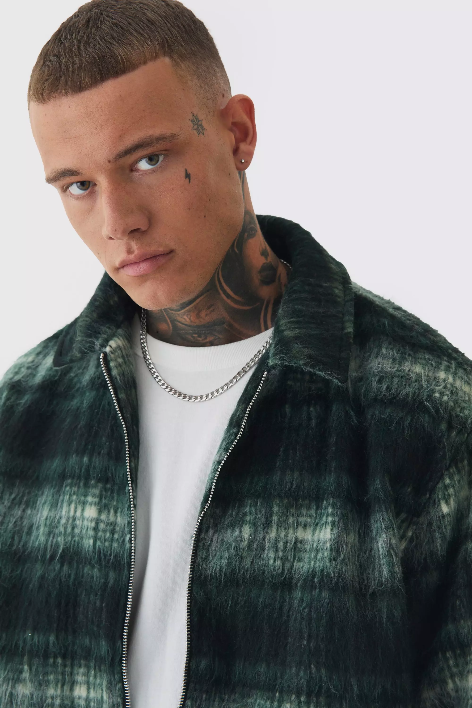 Tall karierte Harrington-Jacke in Grün mit Kragen, Green alternatives Bild