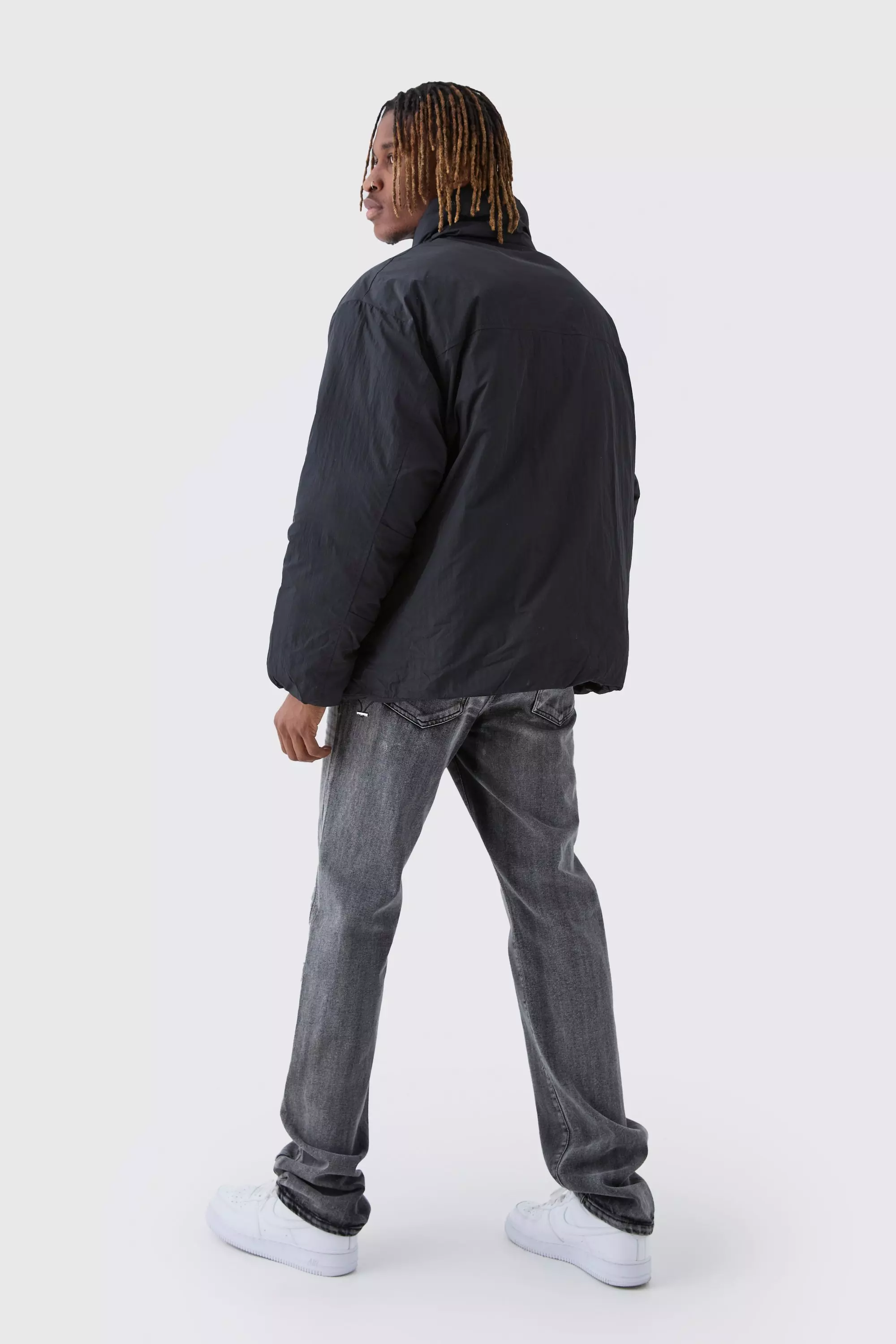 Black Tall Gewatteerde Jas Met Hoge Kraag In Zwart alternatieve afbeelding