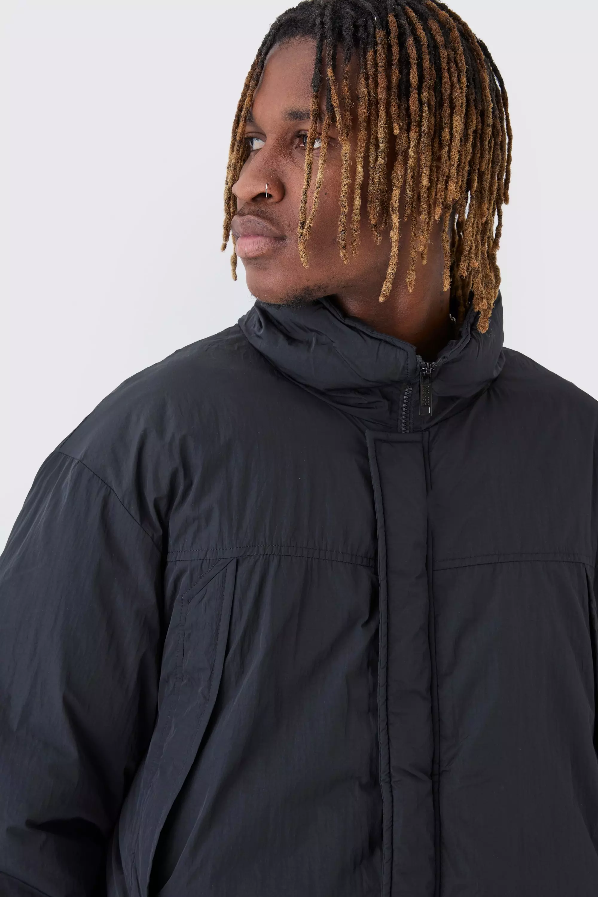 Black Tall Gewatteerde Jas Met Hoge Kraag In Zwart alternatieve afbeelding