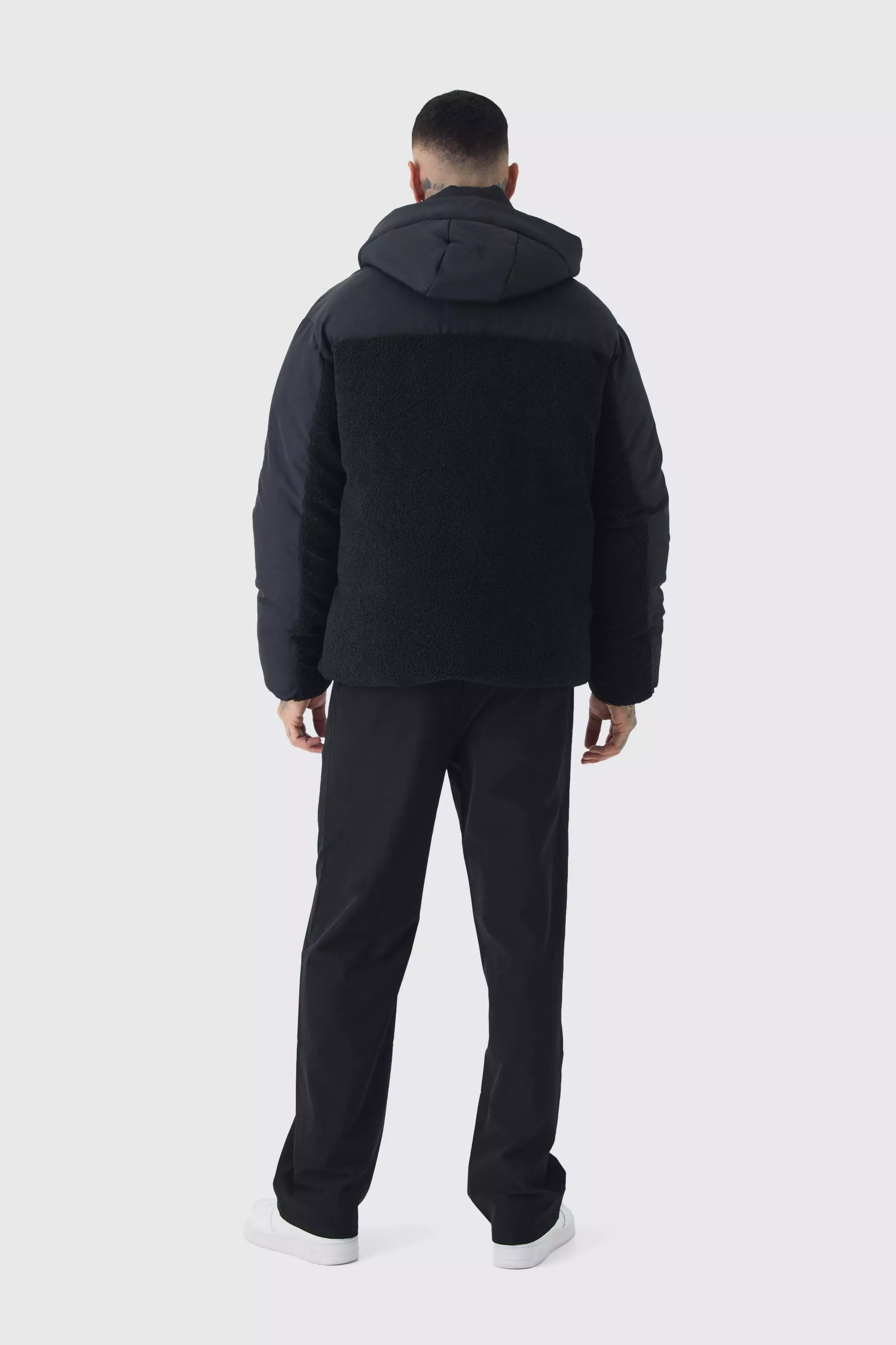 Tall Borg And Nylon Padded Coat In Black alternative image