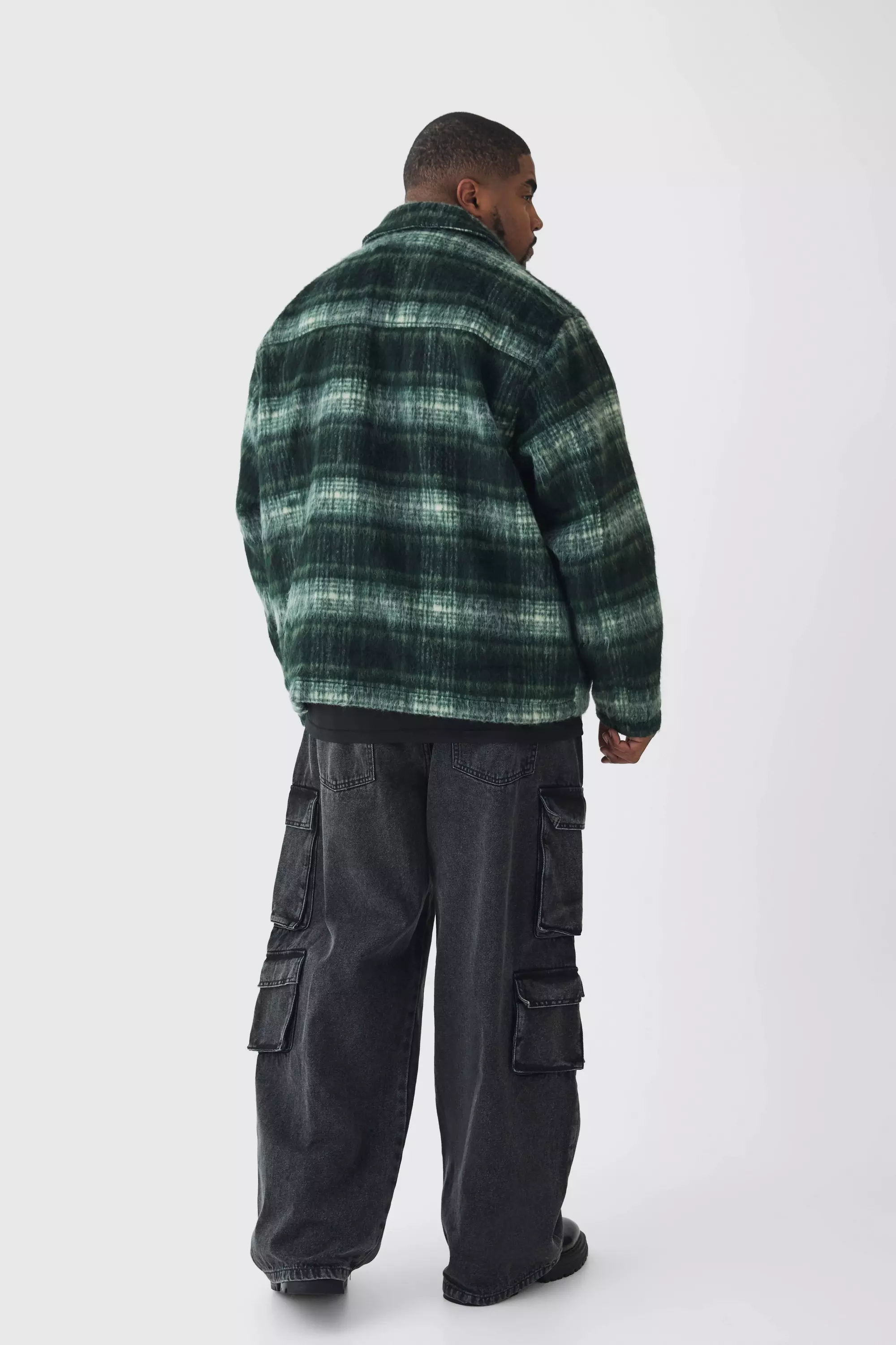 Plus karierte grüne Harrington-Jacke mit Kragen, Green alternatives Bild