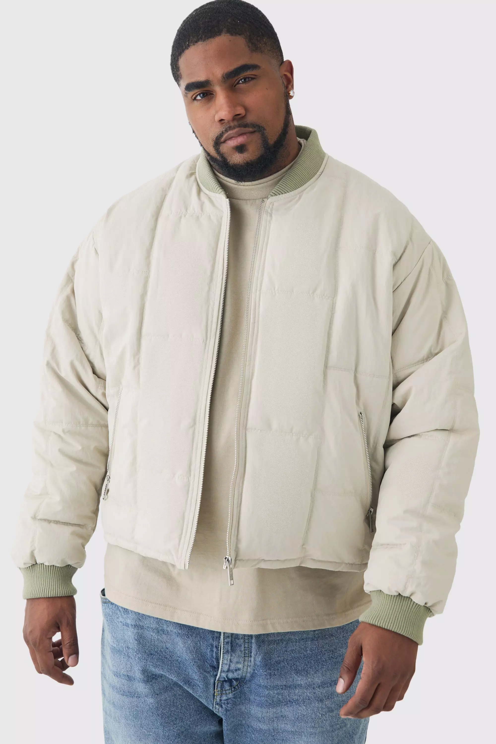 Grande taille - Bomber oversize matelassé, Stone autre image