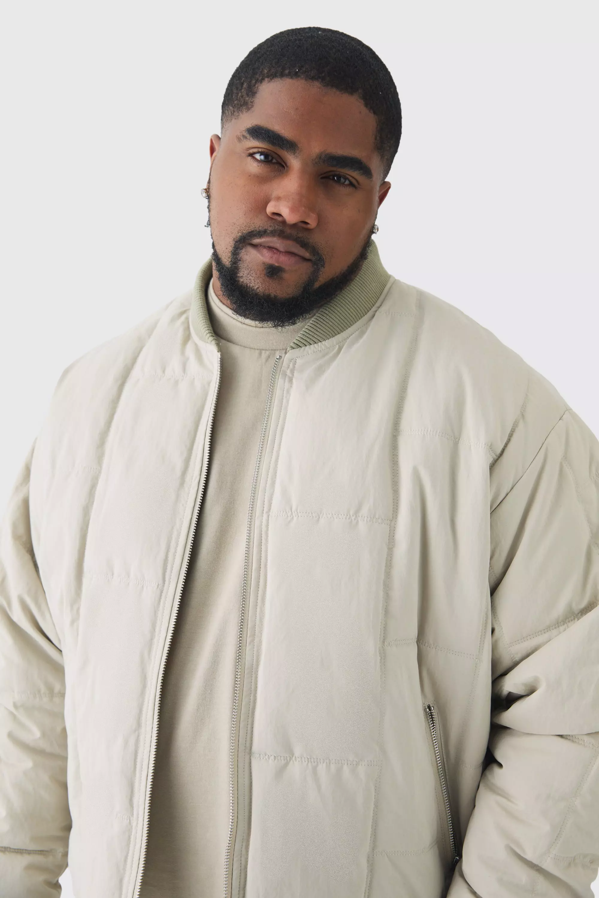 Grande taille - Bomber oversize matelassé, Stone autre image