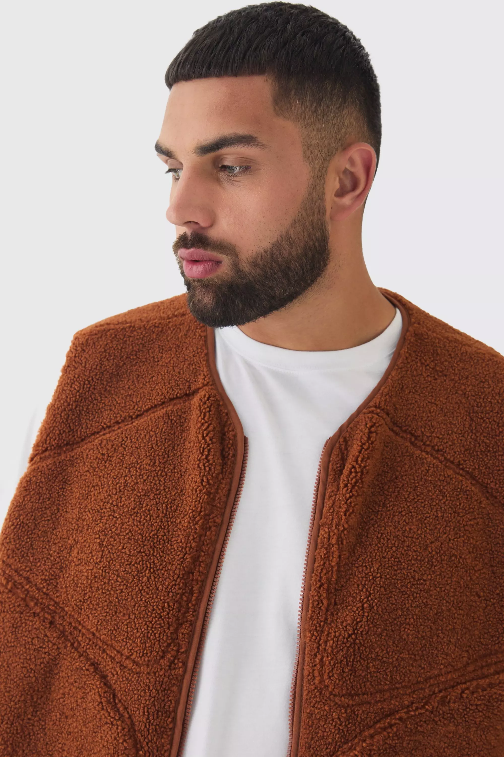 Plus Boxy Borg Pocket Detail Gilet In Tan alternative image