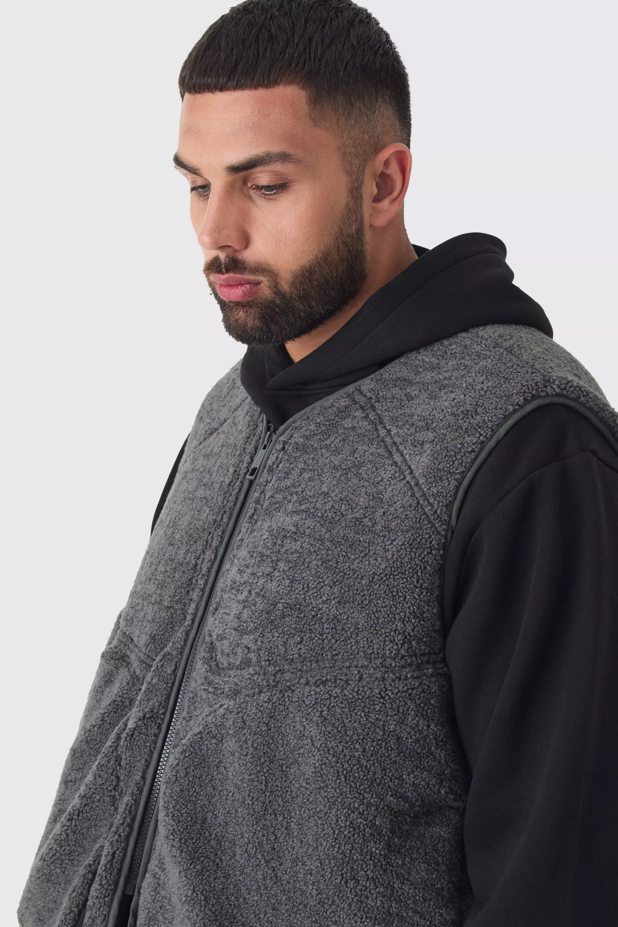 Plus Boxy Borg Pocket Detail Gilet In Slate alternative image