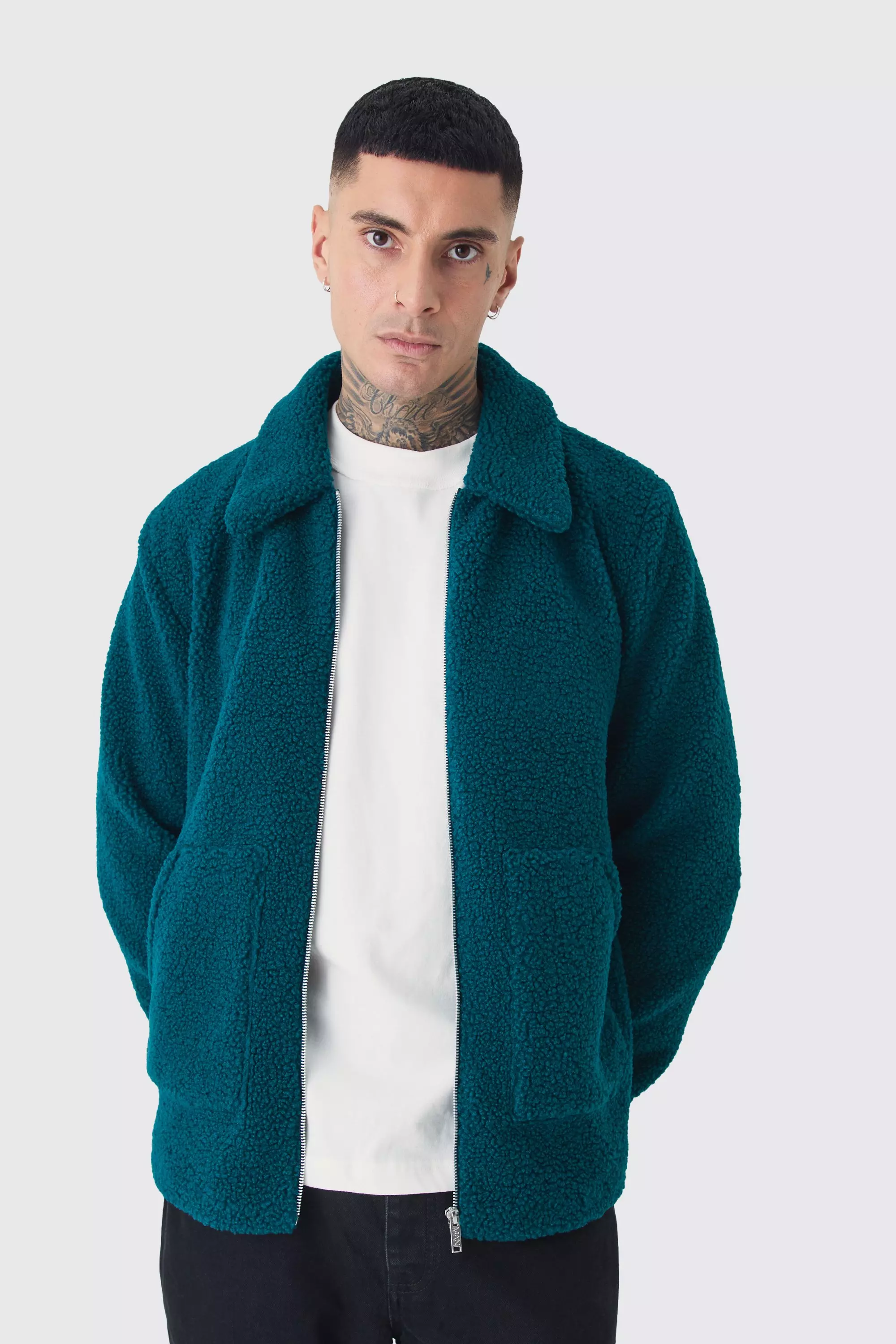 Tall Borg Harrington Jacket In Teal boohooMAN USA