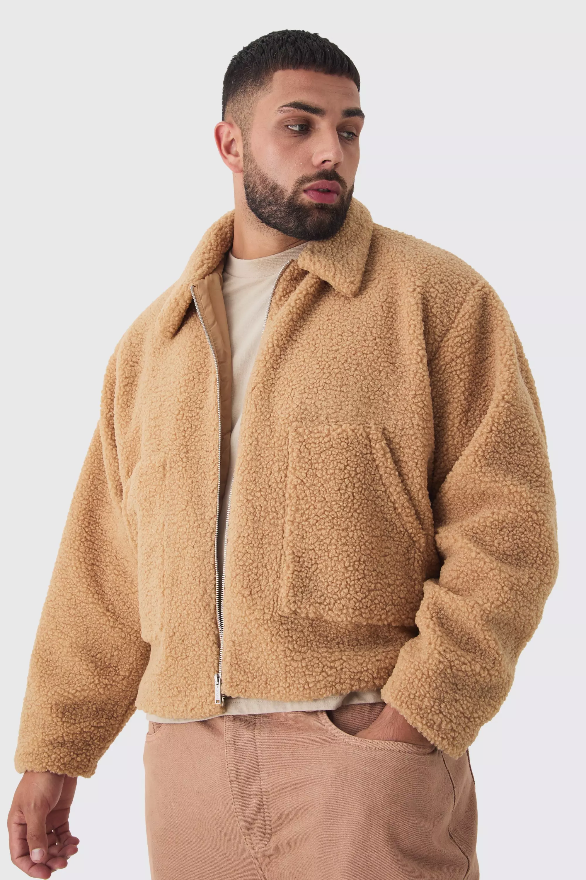 Plus Nepwollen Harrington Jas In Tan alternatieve afbeelding