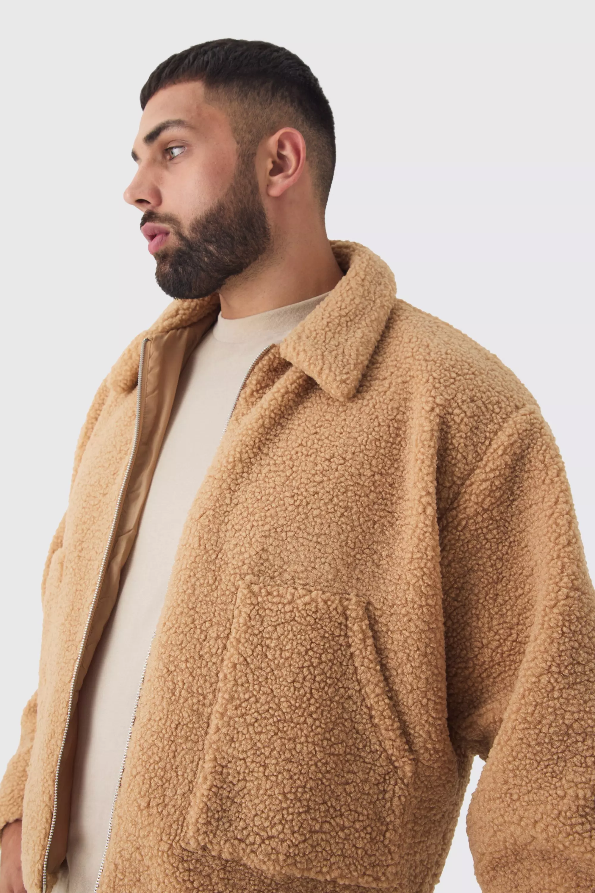 Plus Nepwollen Harrington Jas In Tan alternatieve afbeelding