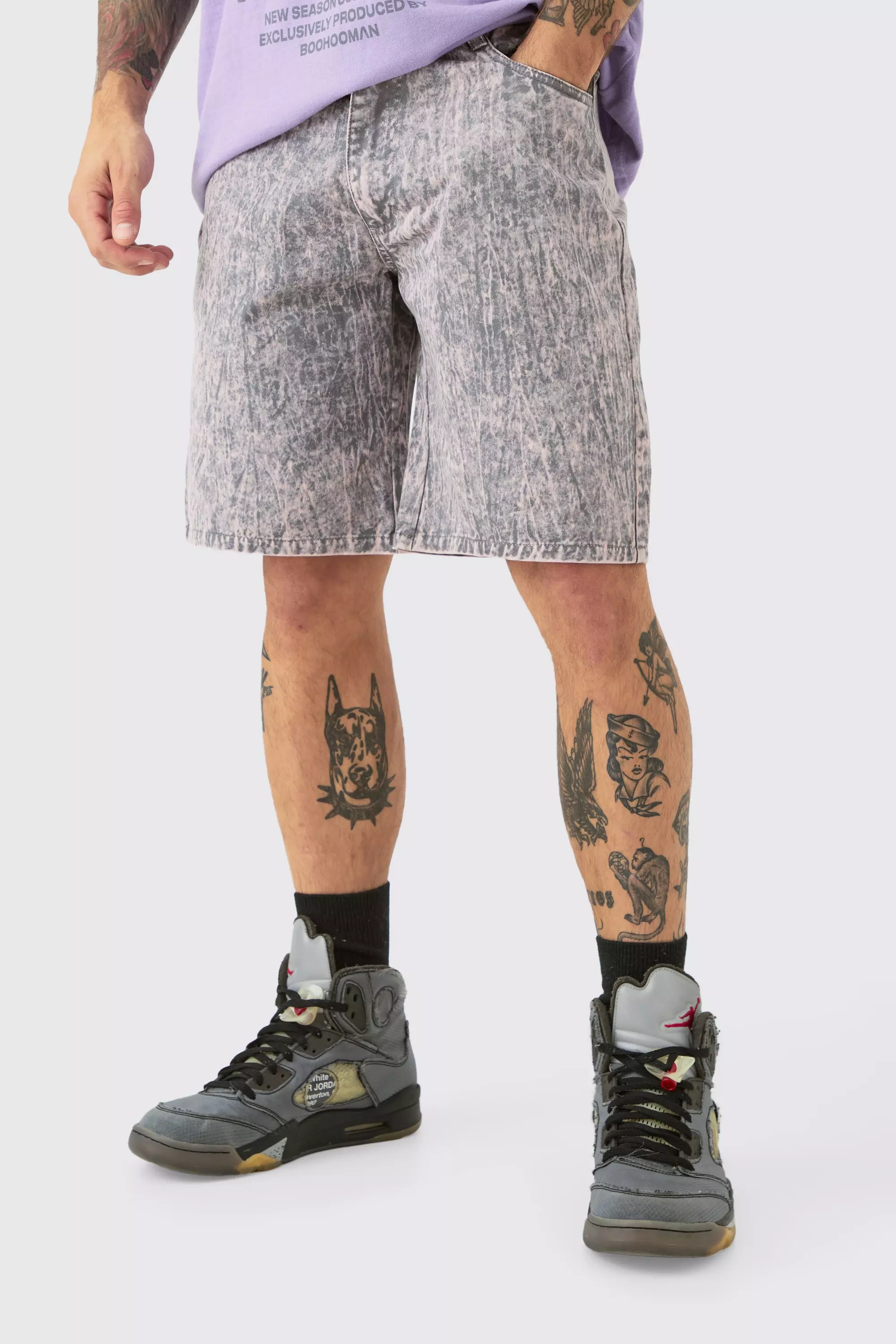 Grey Fixed Waist Washed Relaxed Short