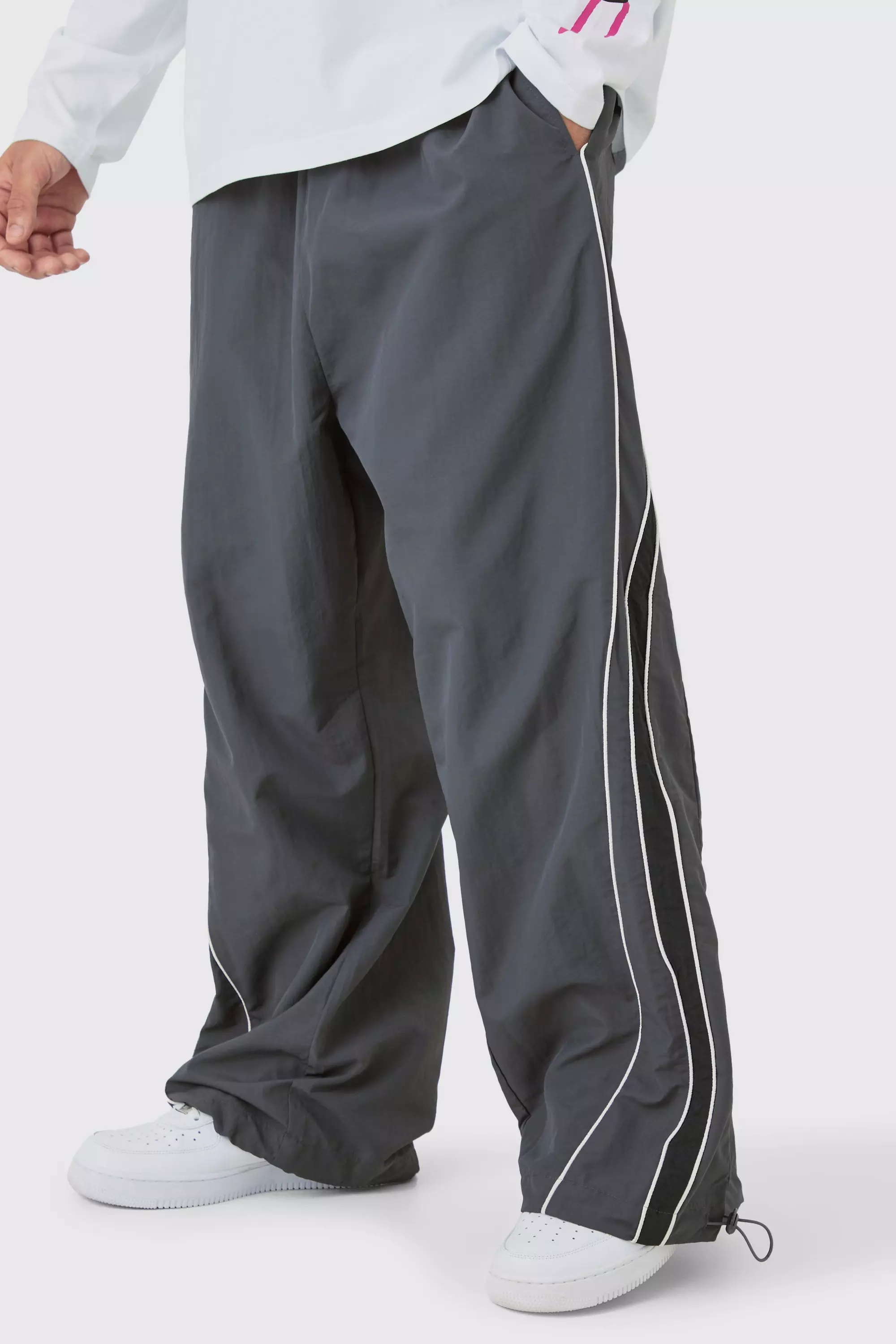 Elasticated Waist Piping Detail Parachute Pants | boohooMAN USA
