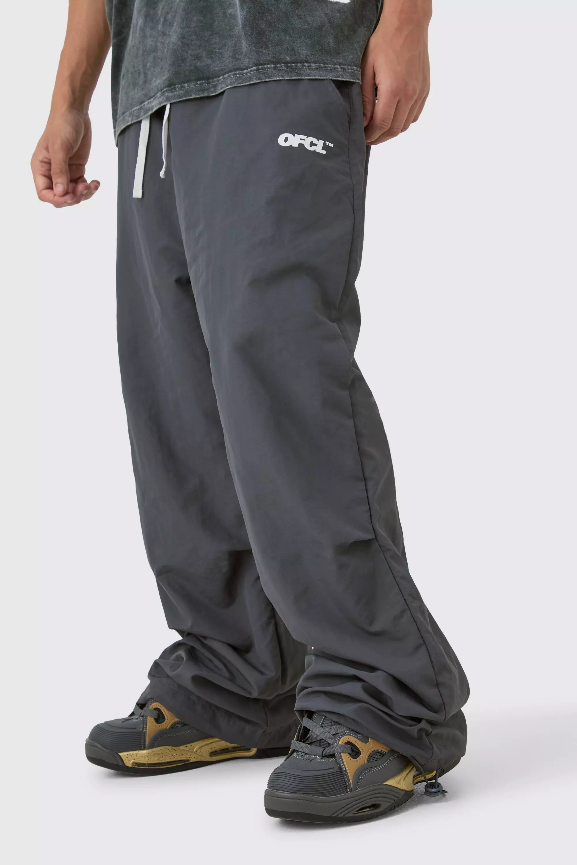 Elastic Waist Oversized Ofcl Parachute Pants Charcoal