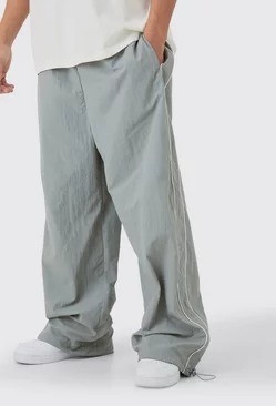 Elastic Waist Side Stripe Parachute Pants Grey