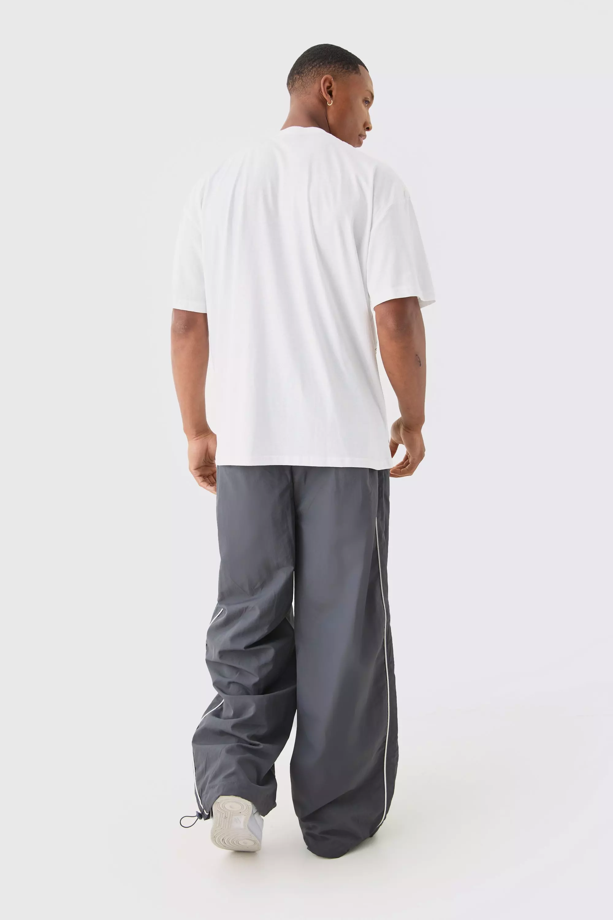 Elasticated Waist Side Stripe Parachute Pants | boohooMAN USA