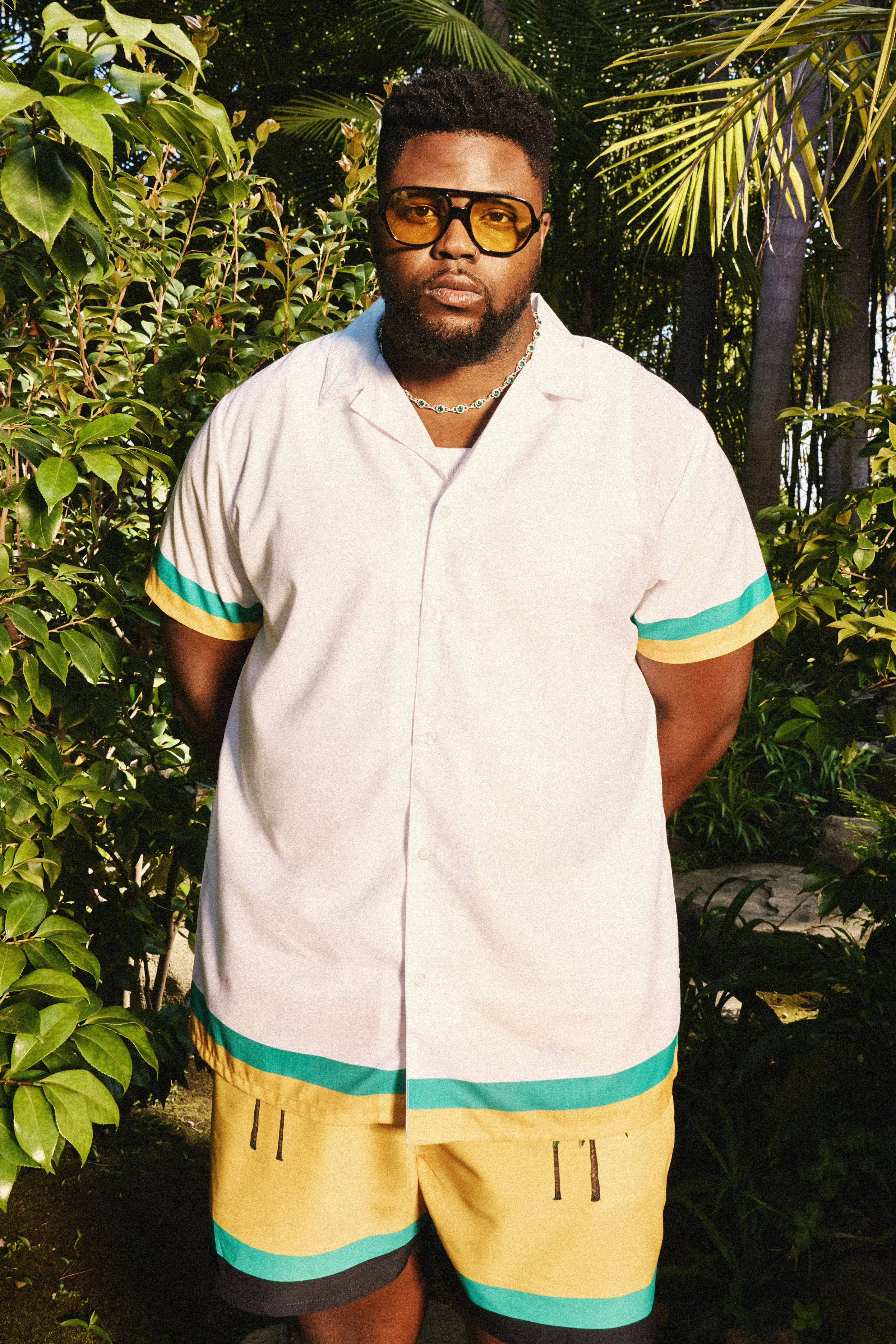 Yellow Plus Regular Resort Print Shirt & Swim Trunks Set In Yellow