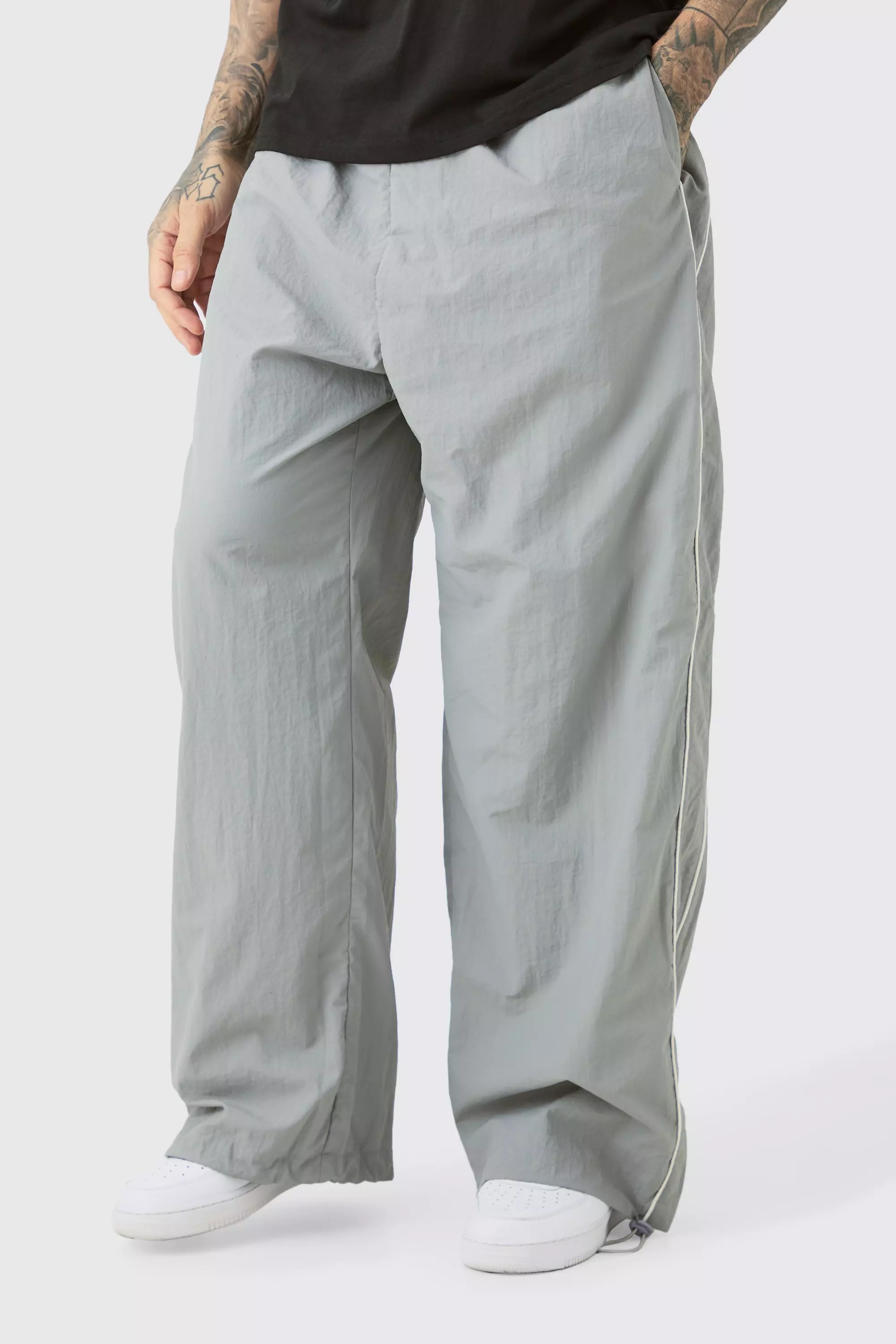 Tall Side Stripe Parachute Pants boohooMAN
