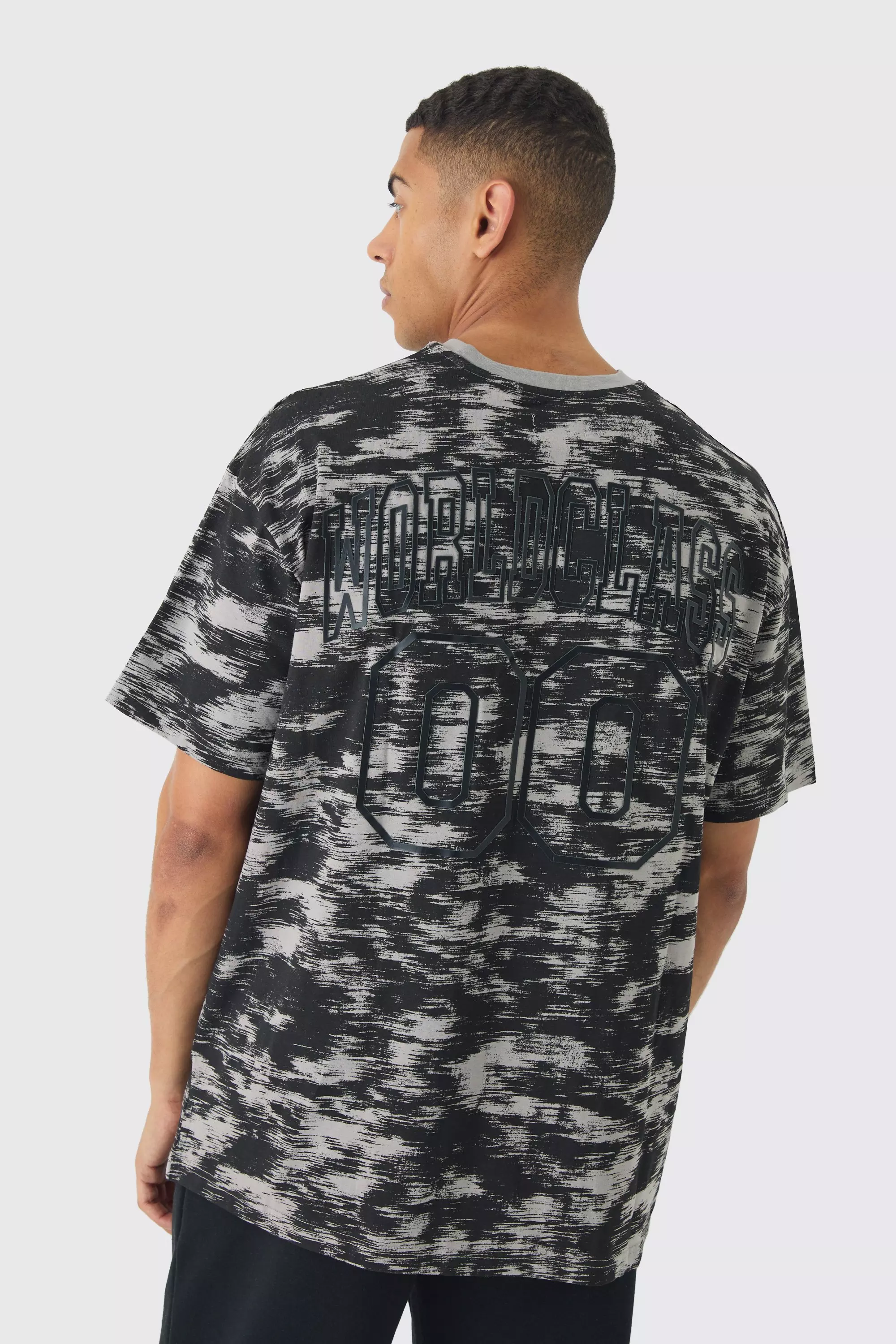 Oversized Back Print World Class Abstract Contrete T-shirt Grey