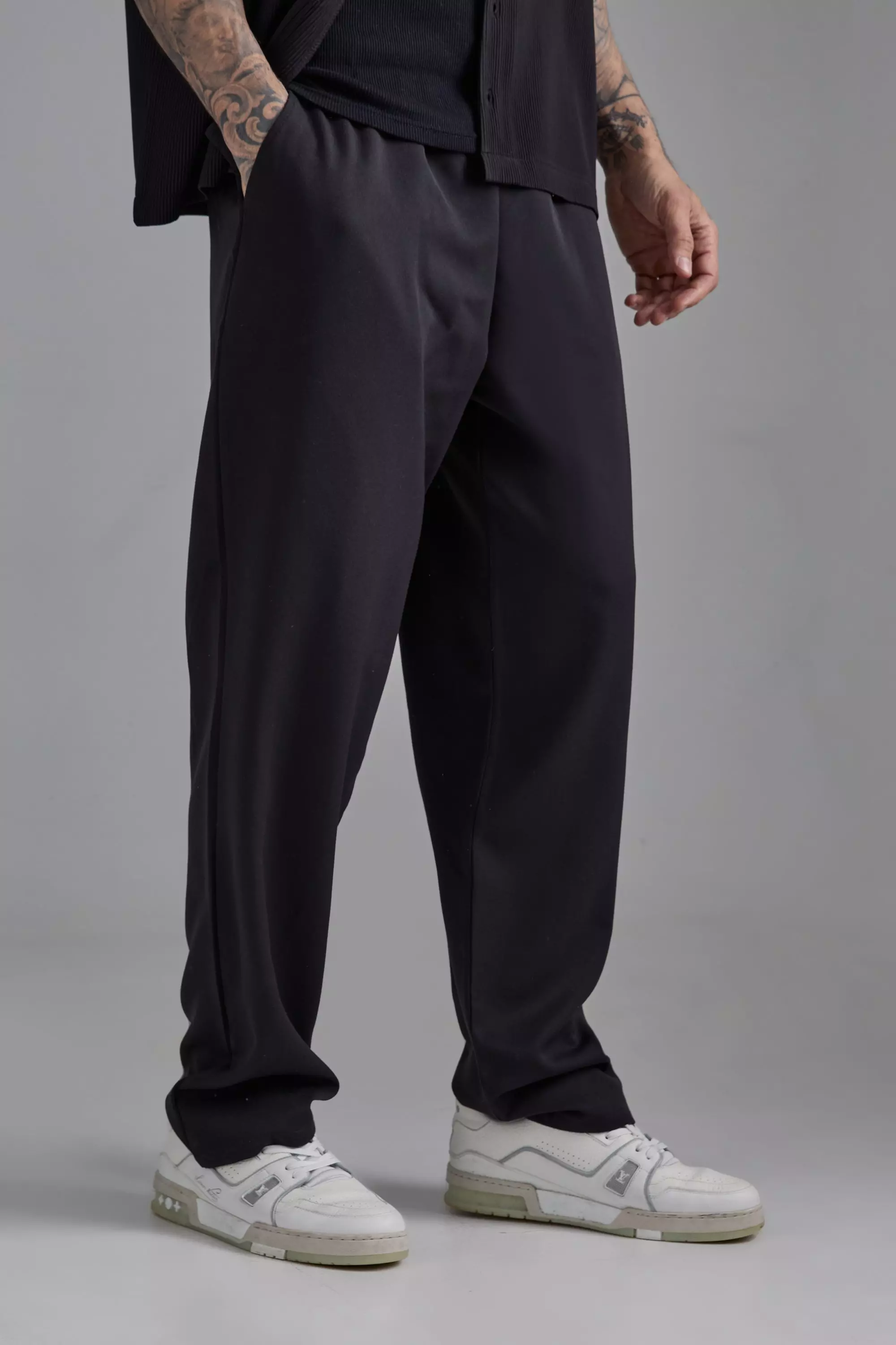 Tall Elasticated Waist Smart Straight Fit Trousers boohooMAN UK