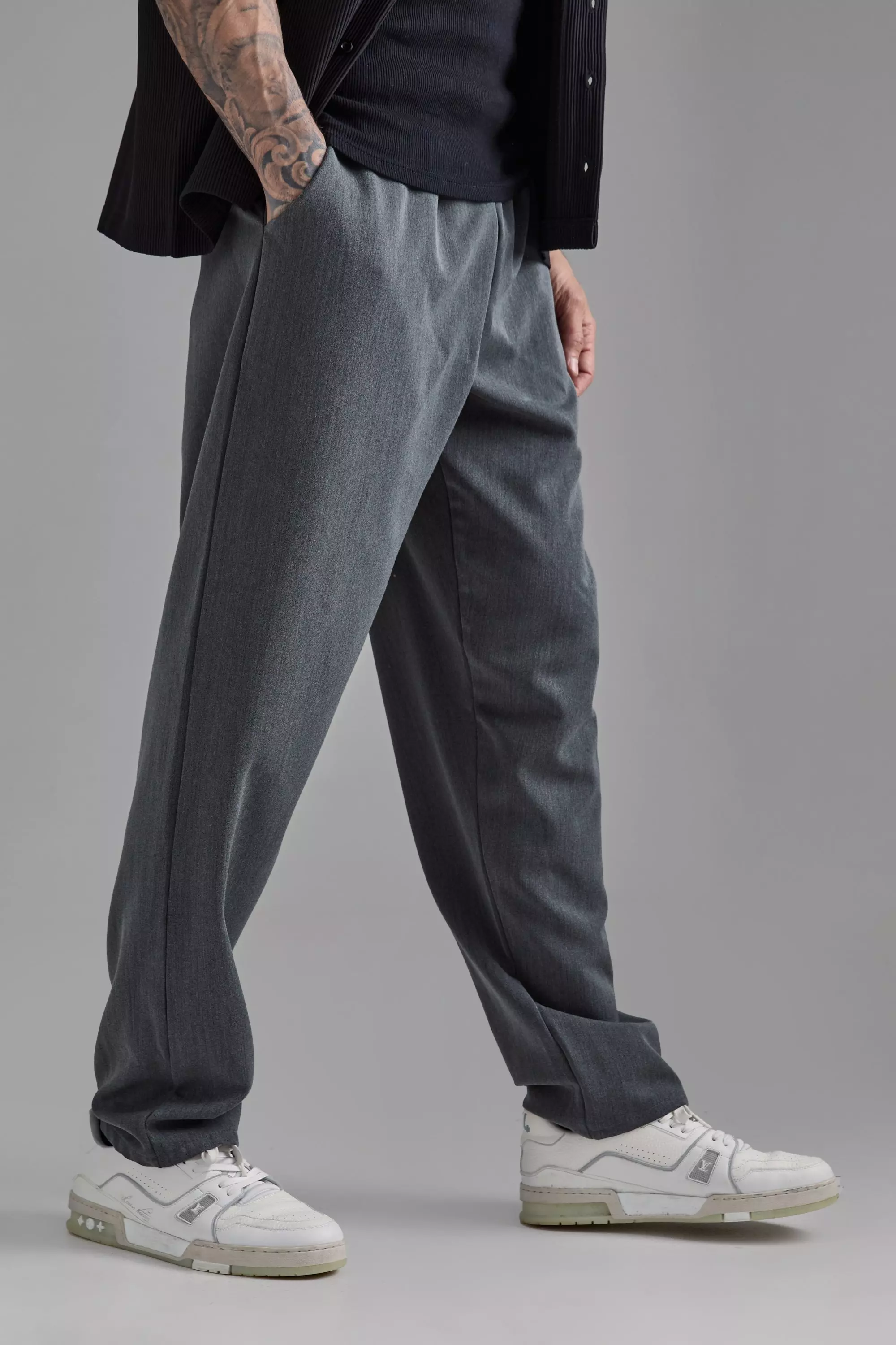 Grey Tall Elasticated Waist Smart Straight Fit Pants