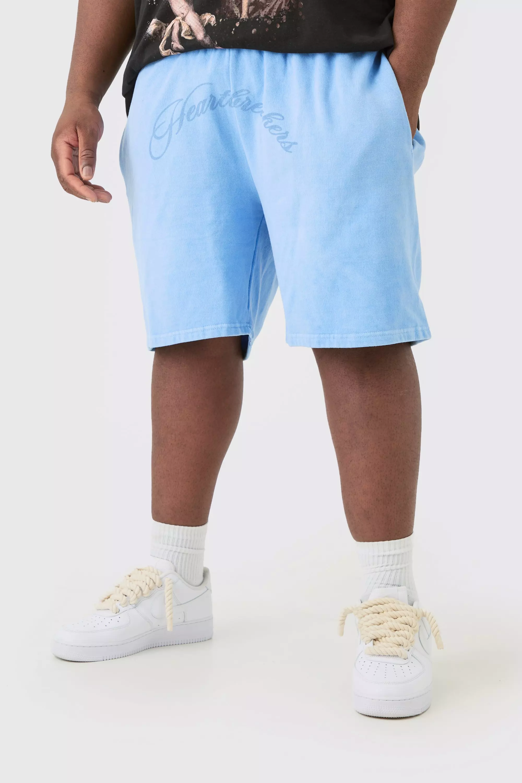 Plus Oversized Hearbreakers Shorts In Blue Blue