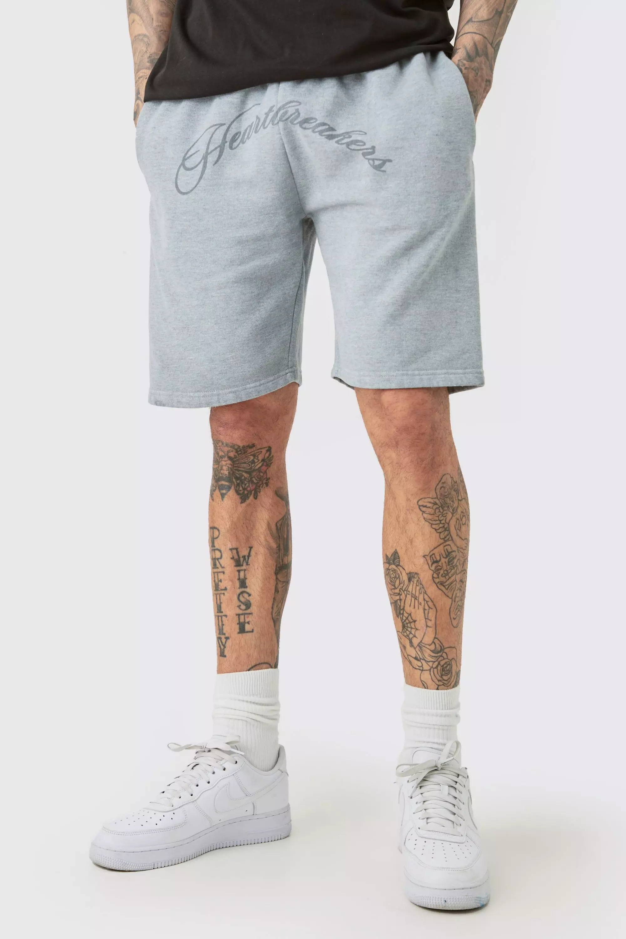 Grey Tall Oversized Hearbreakers Shorts In Grey