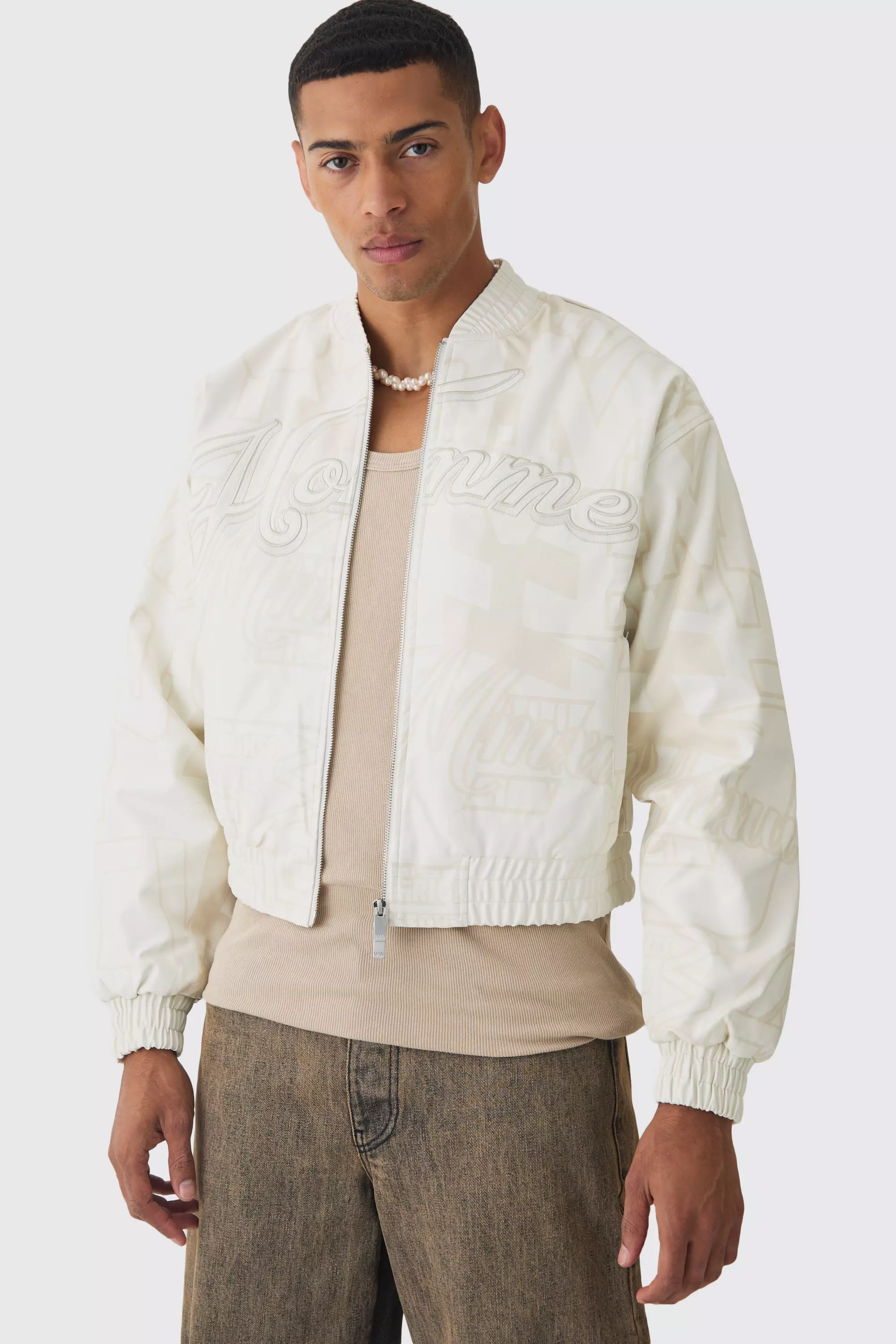Giacca Bomber Squadrata Bianca Con Stampa Homme, White immagine alternativa