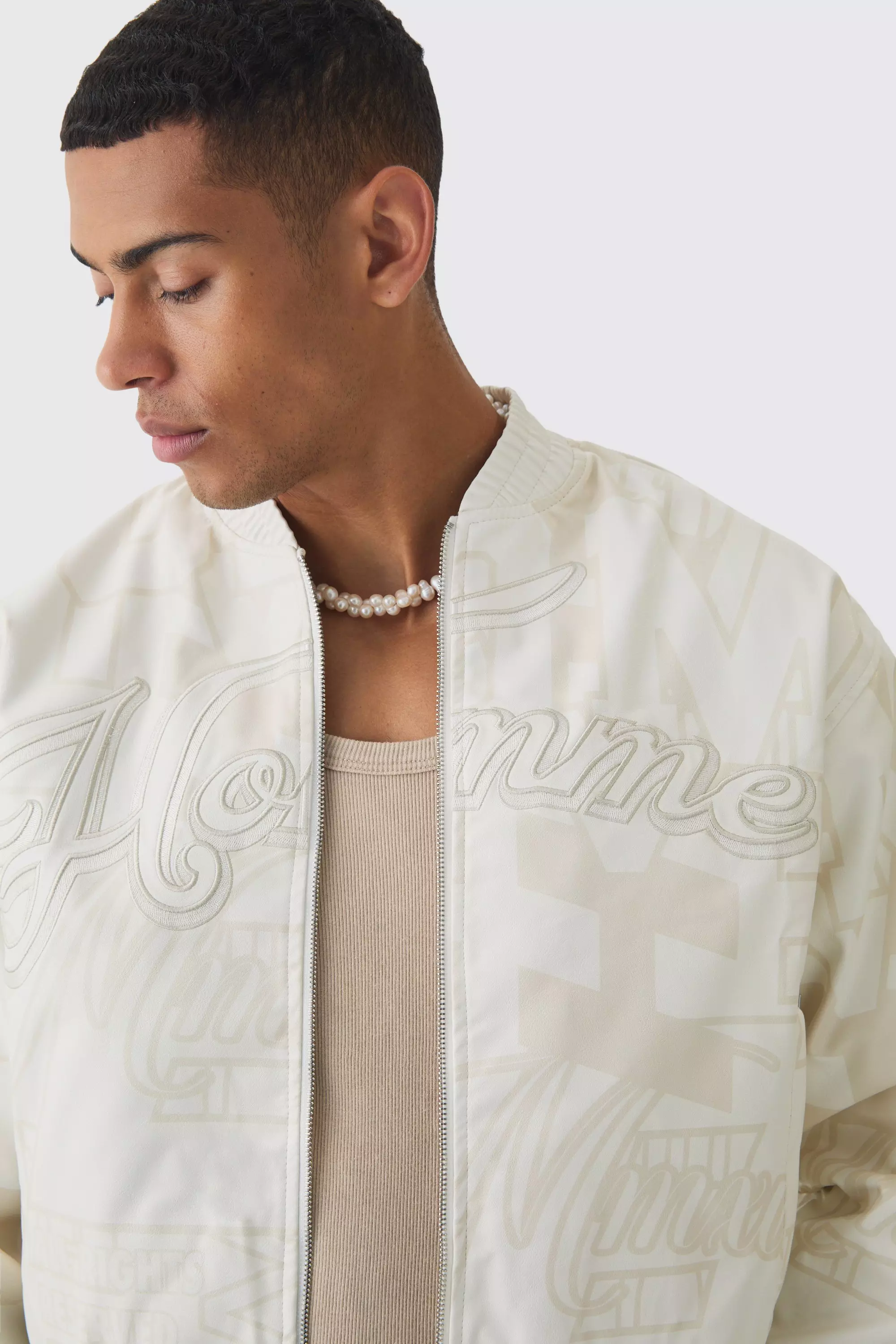 Giacca Bomber Squadrata Bianca Con Stampa Homme, White immagine alternativa