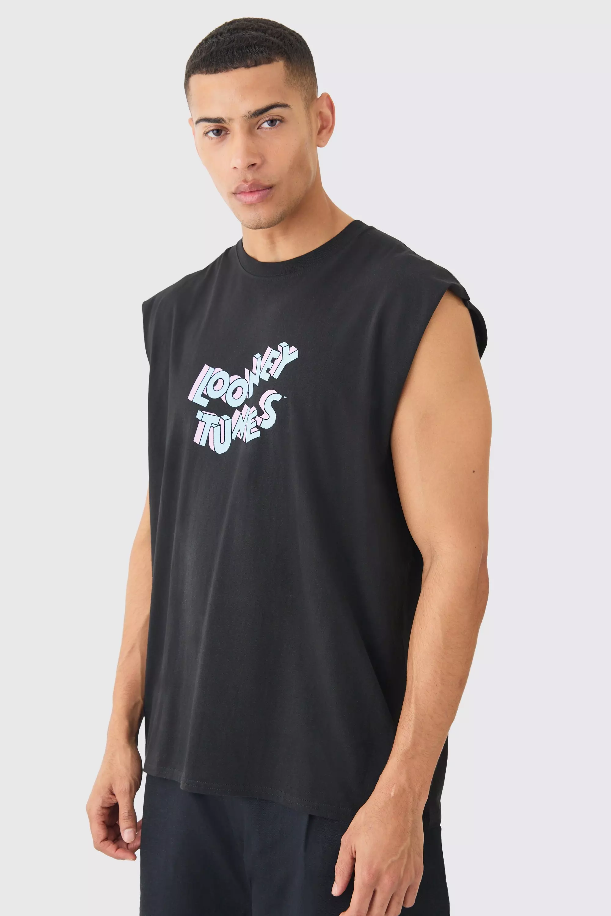 Oversized Looney Tunes License Tank Black