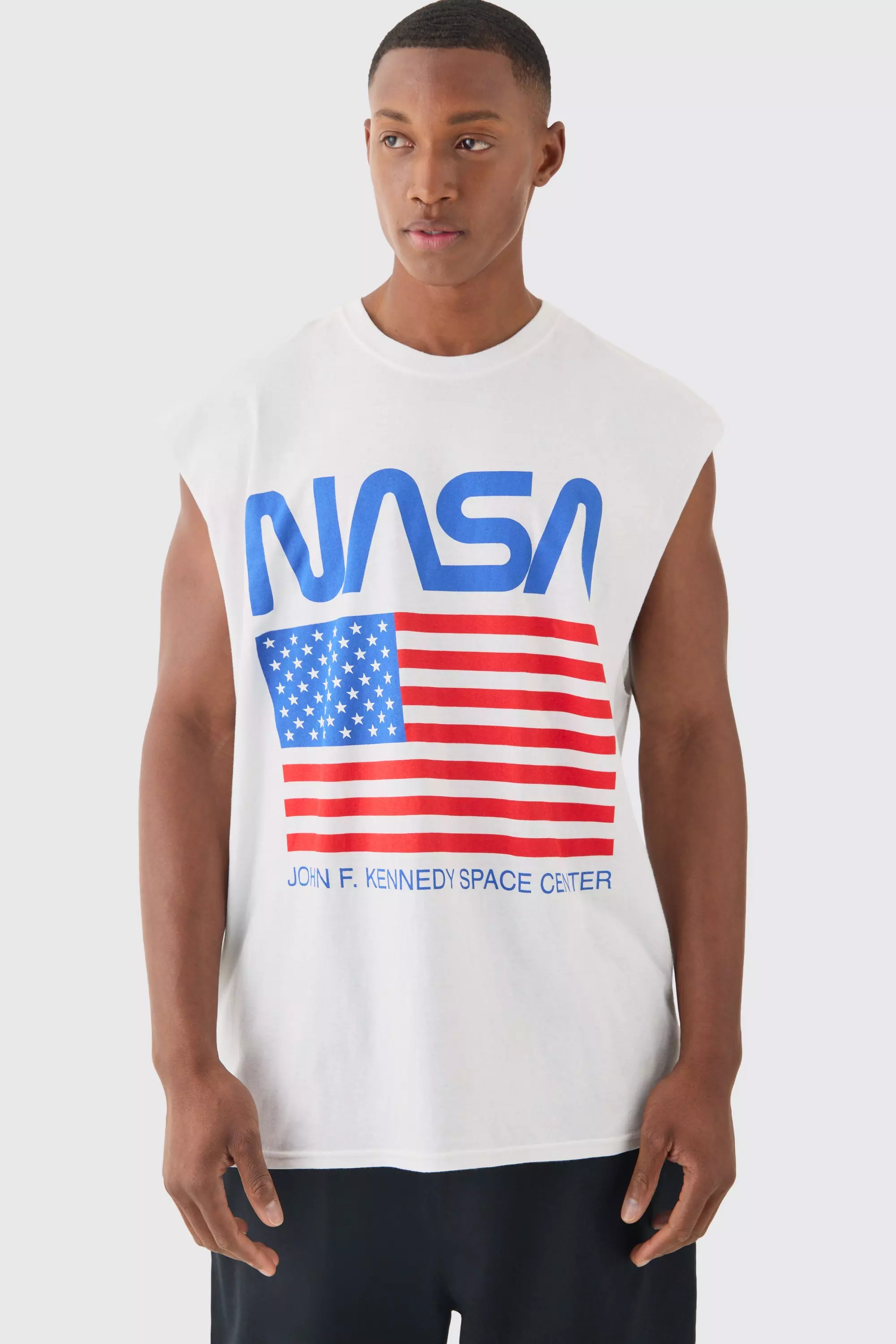 Oversized Nasa USA License Tank White