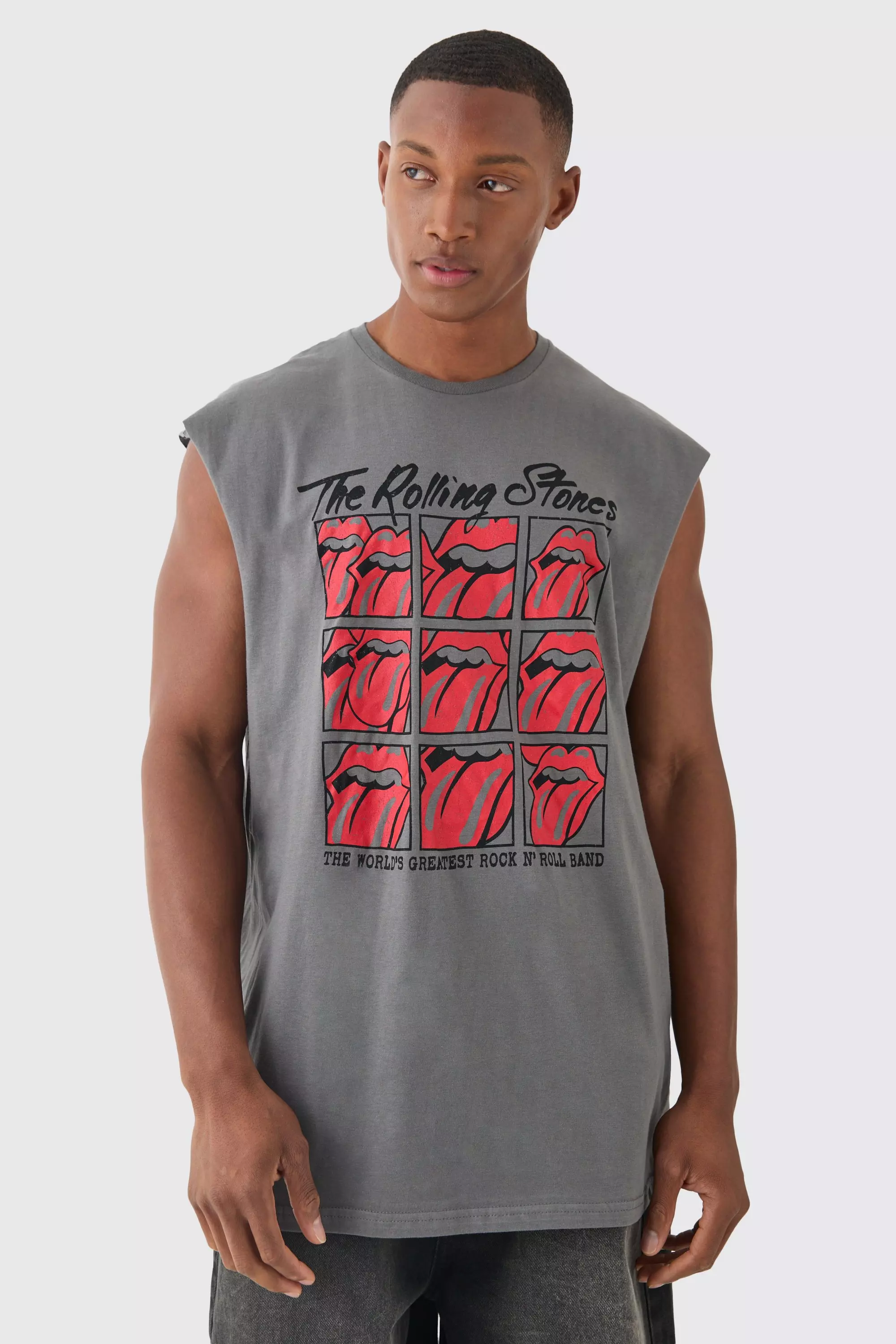 Oversized Rolling Stones License Tank Charcoal