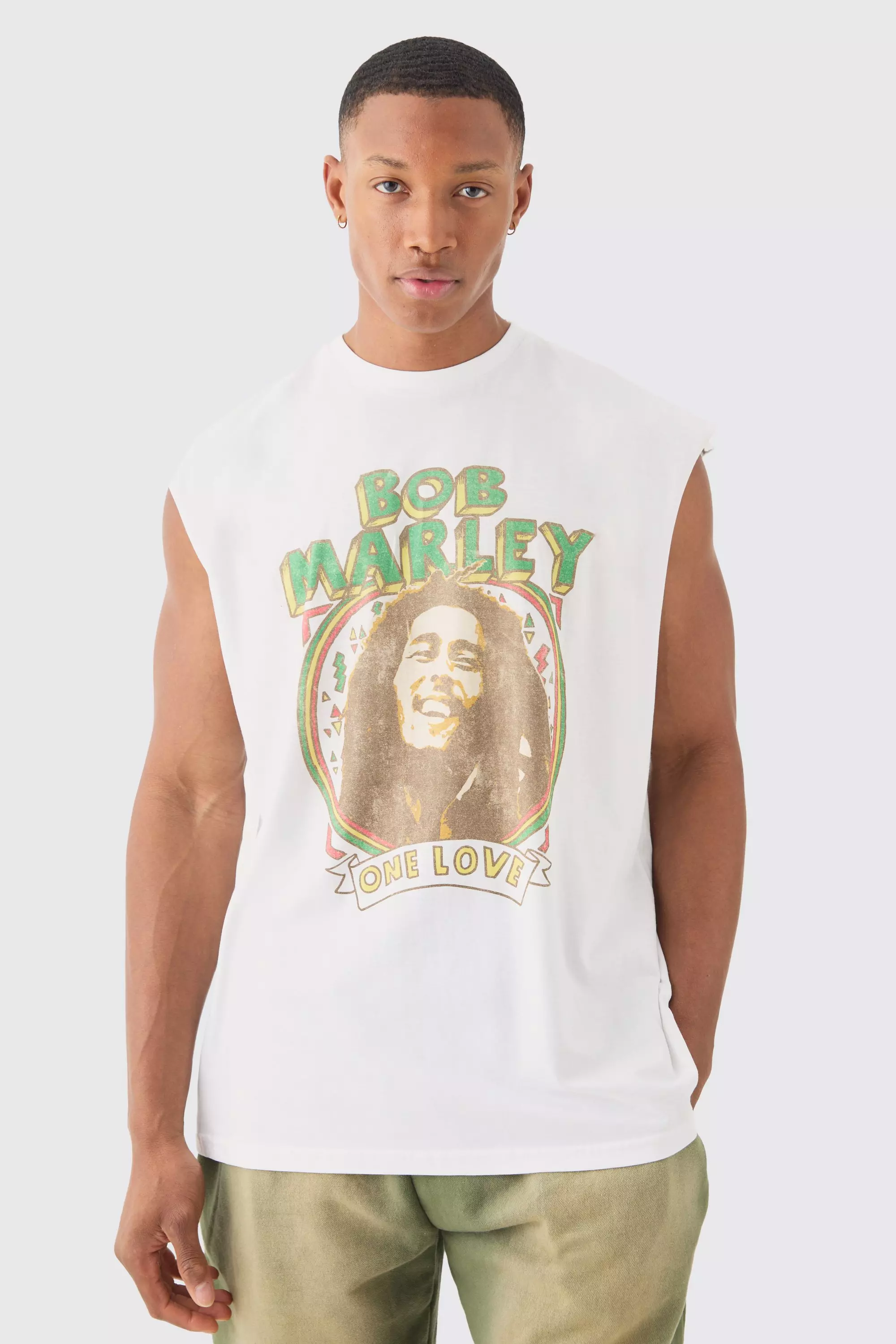 Oversized Bob Marley License Tank White