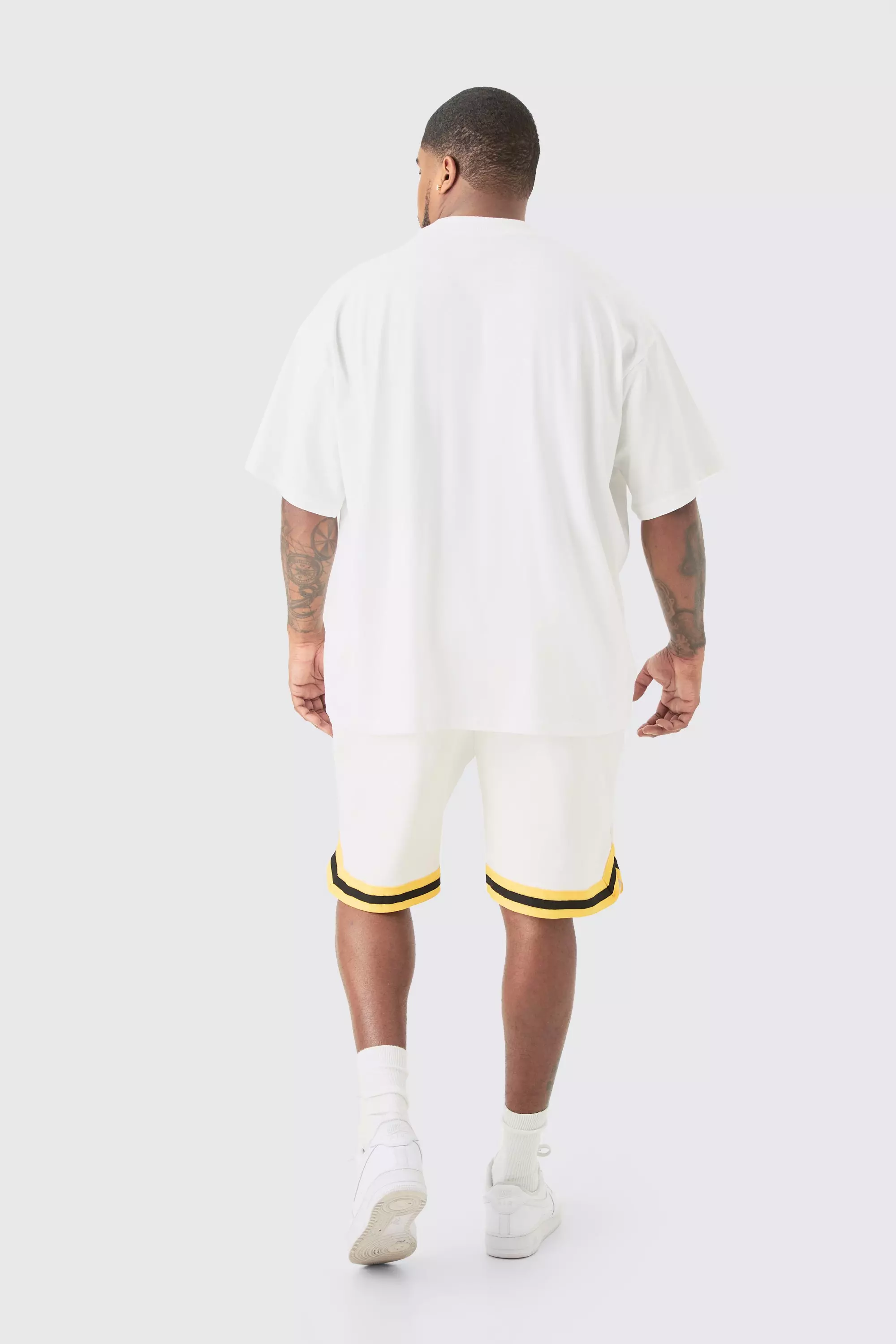 Plus Oversized New York Varsity Print T-Shirt & Overdye Slim Short Set | boohooMAN USA