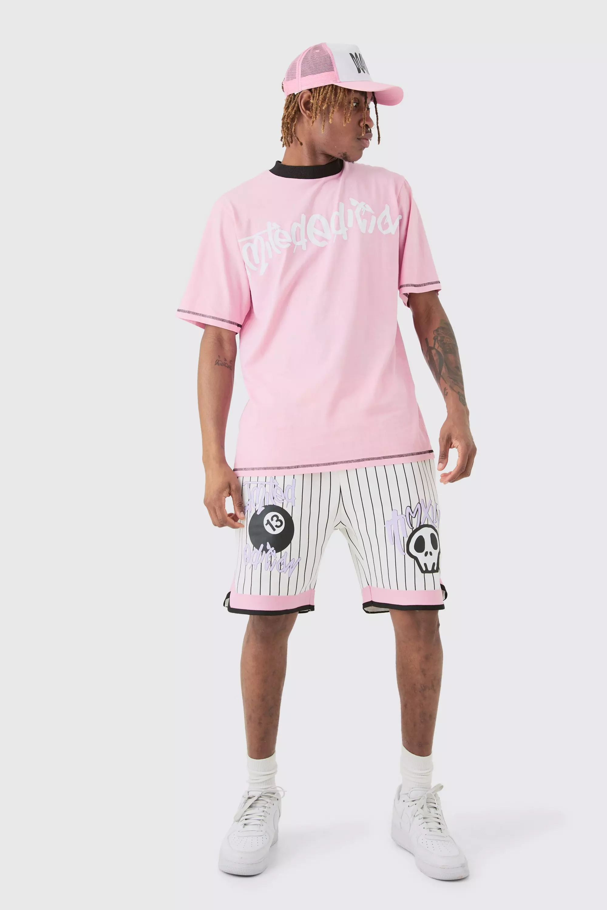 Tall Boxy Limited Basketball Tee & Short Set Light pink