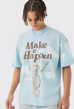 Oversized Skeleton Graphic T-shirt Light blue