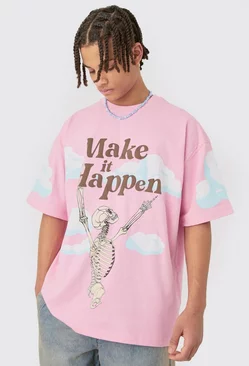 Pink Oversized Skeleton Graphic T-shirt