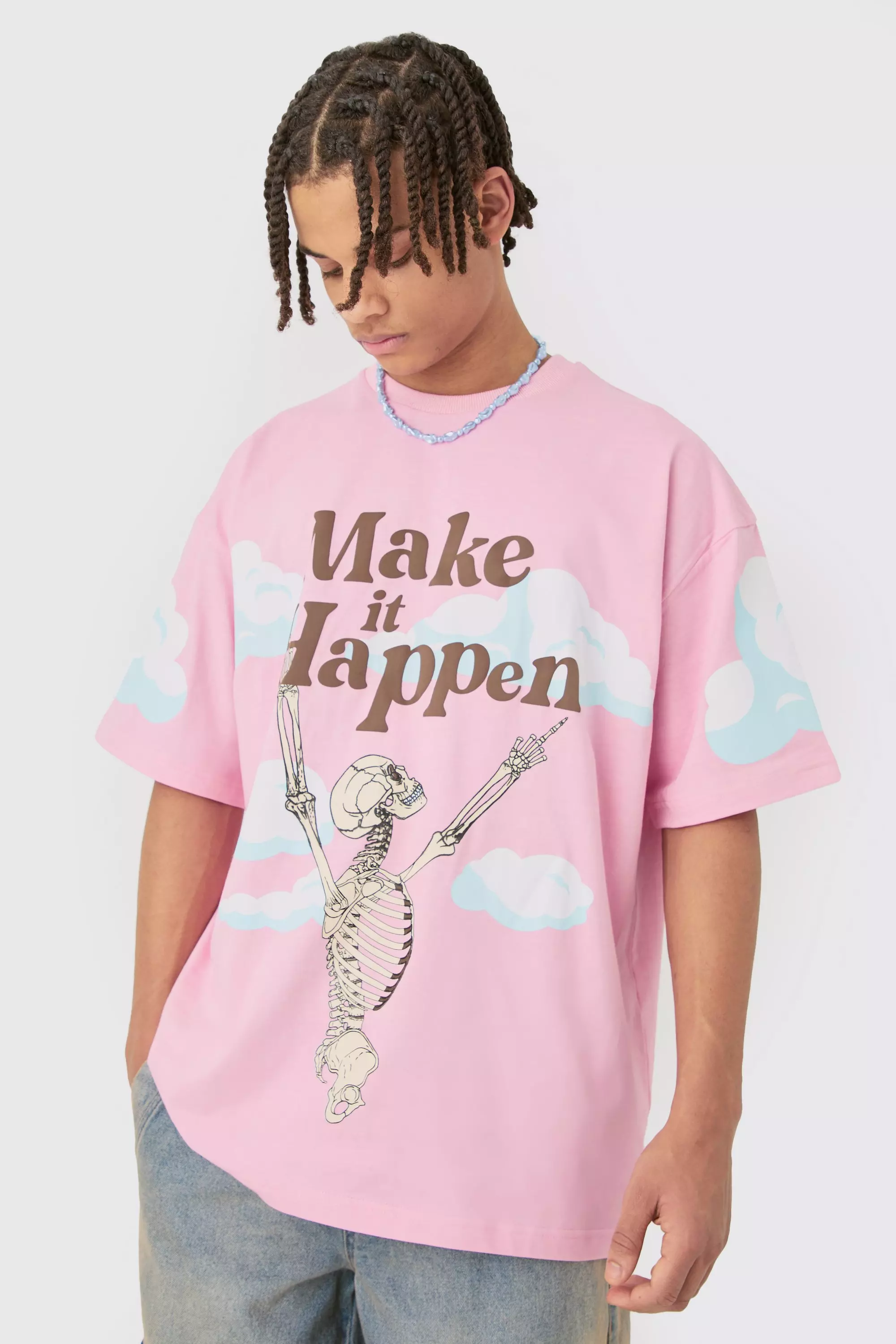 Oversized Skeleton Graphic T-shirt Pink