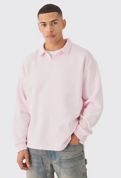 Oversized Revere Neck Rugby Polo Light pink