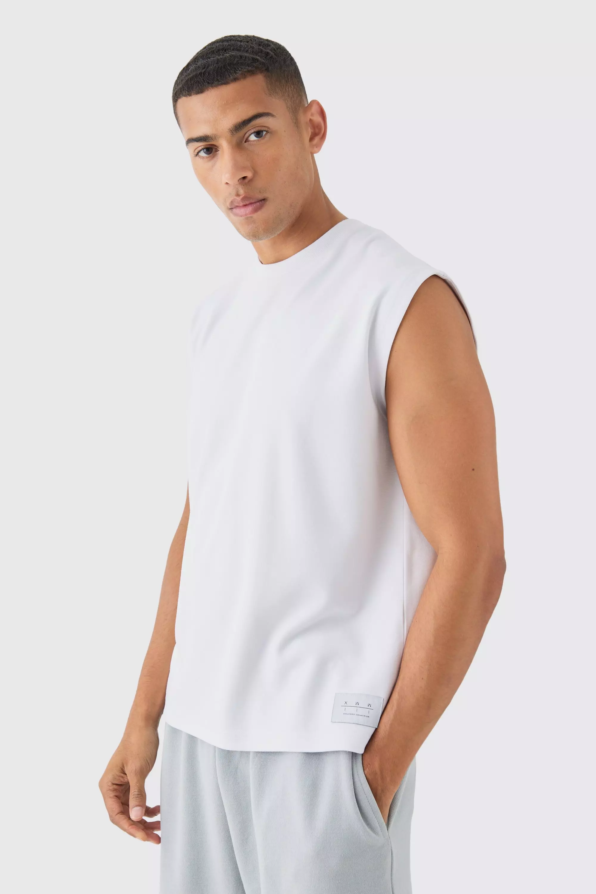 Boxy Interlock Vest With Woven Label White