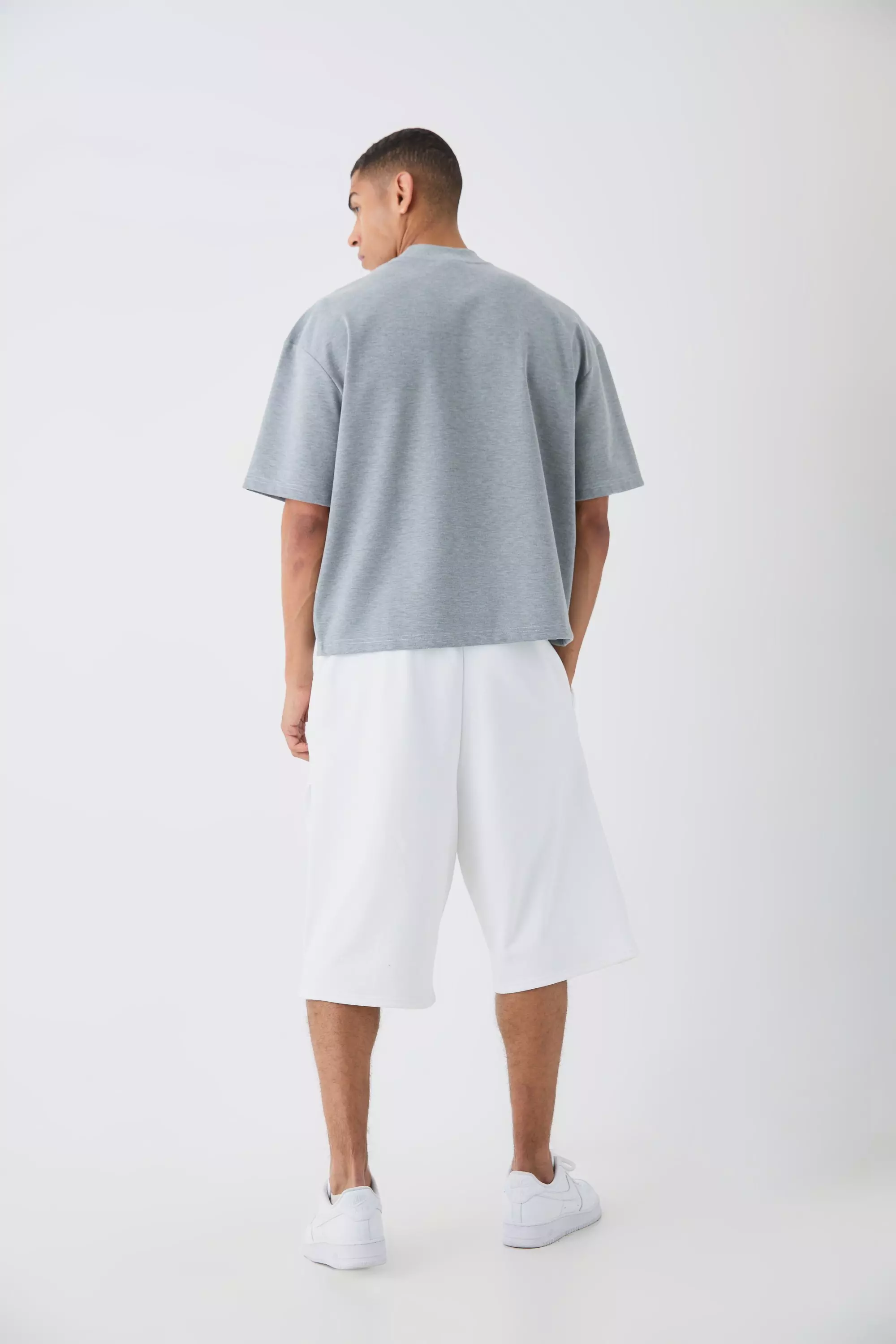 Light grey Oversized Dik Boxy Monochroom T-Shirt Met Print alternatieve afbeelding