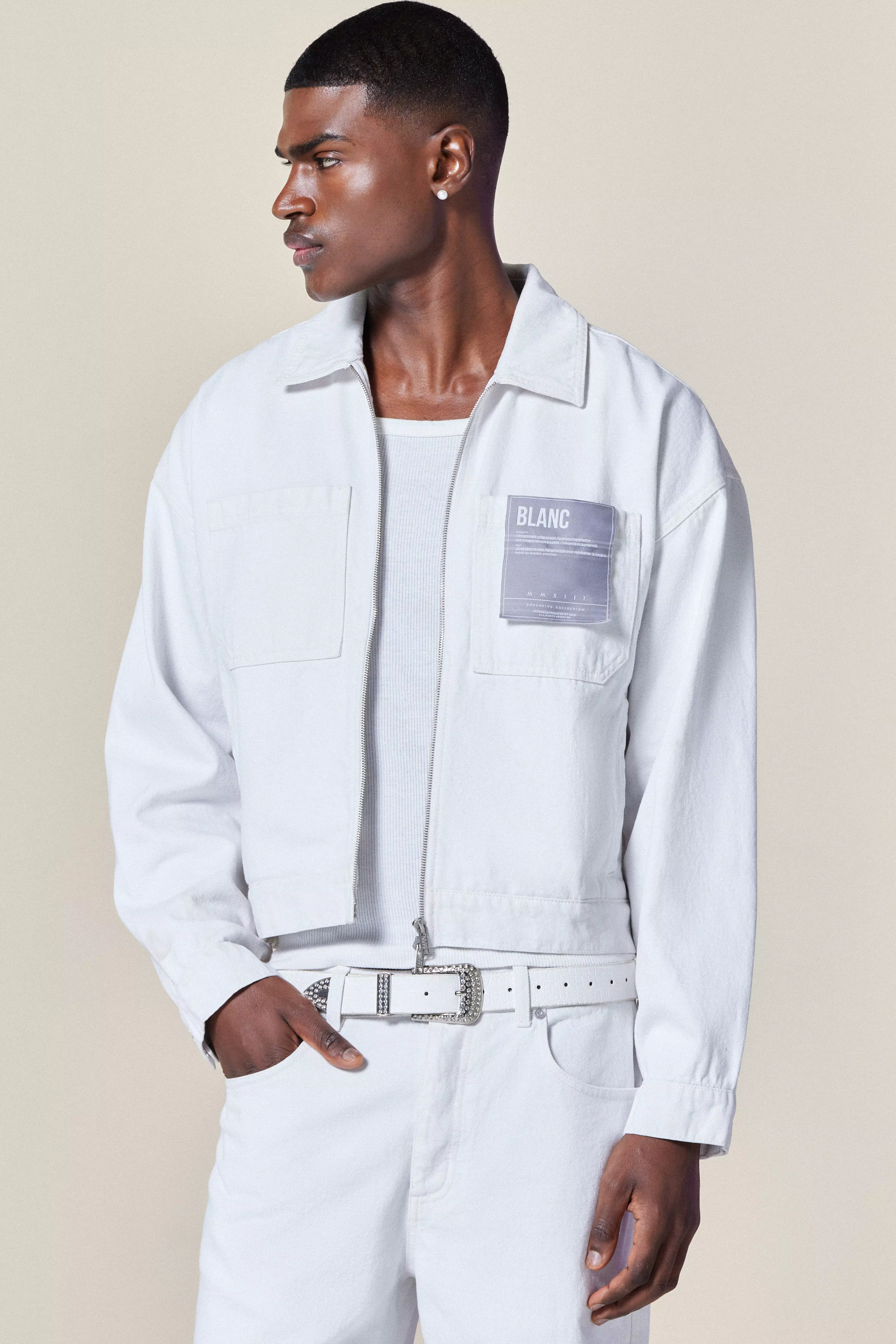 White Boxy Fit Jean Jacket With Woven Label