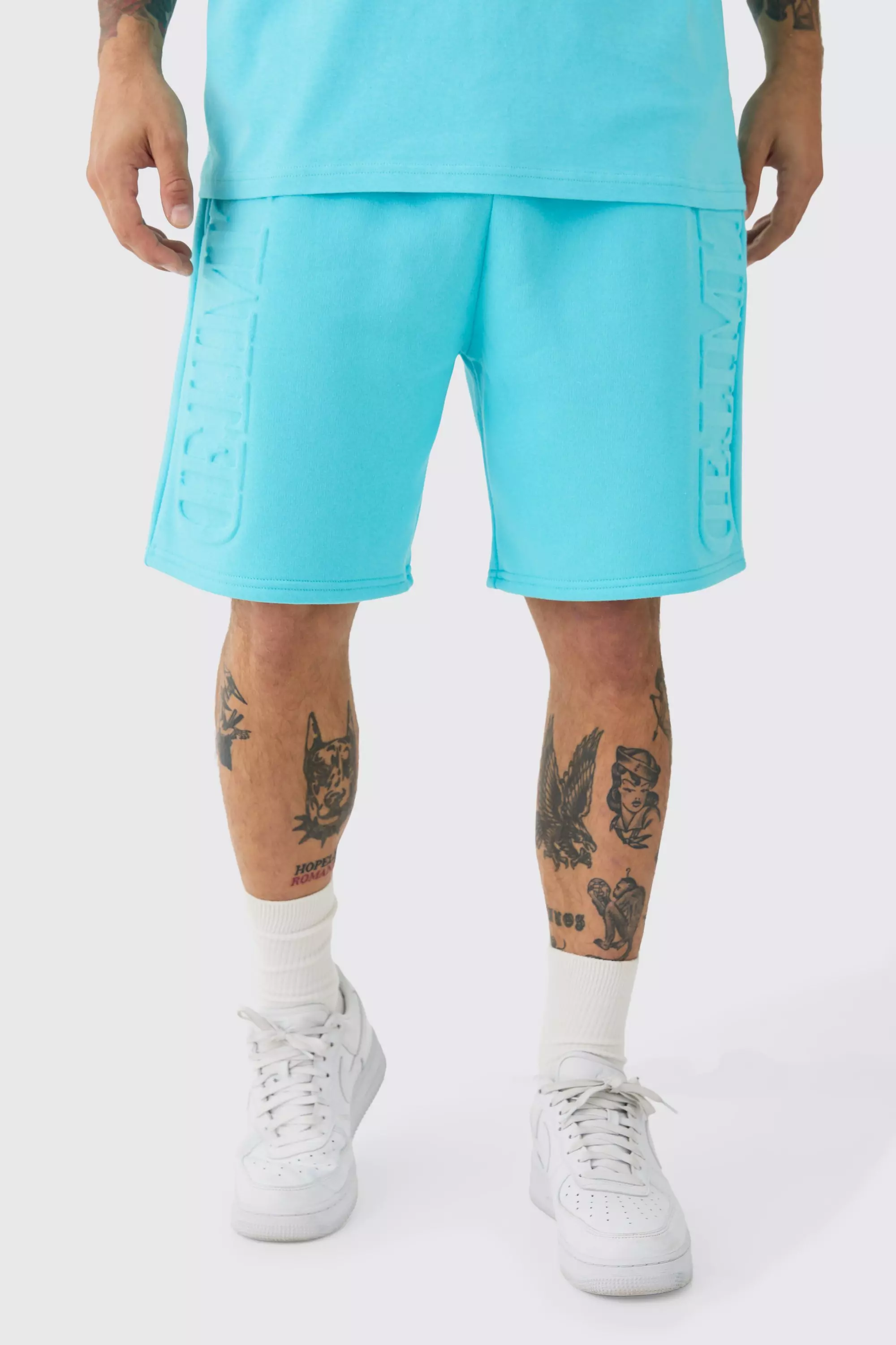 Aqua Blue Relaxed Limited Embossed Short