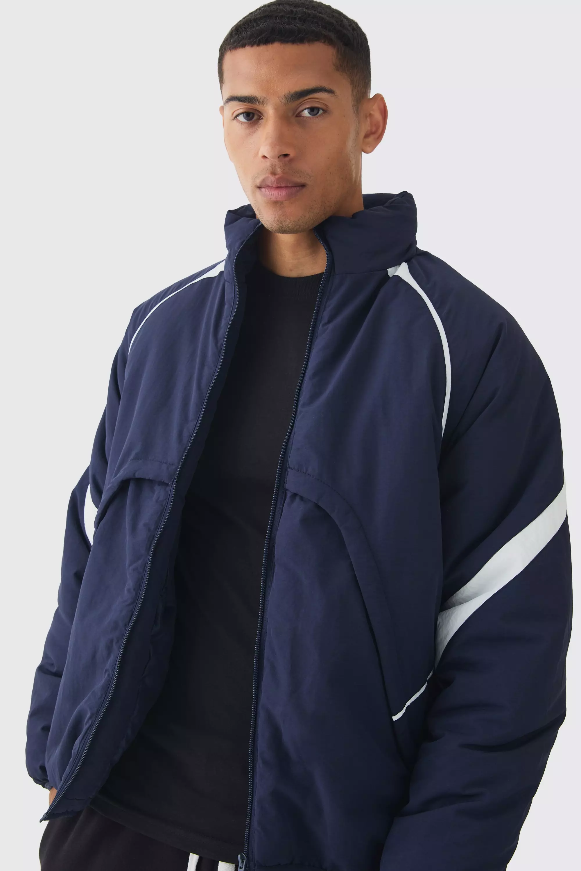 Faux Layer Funnel Neck Parka In Navy alternative image